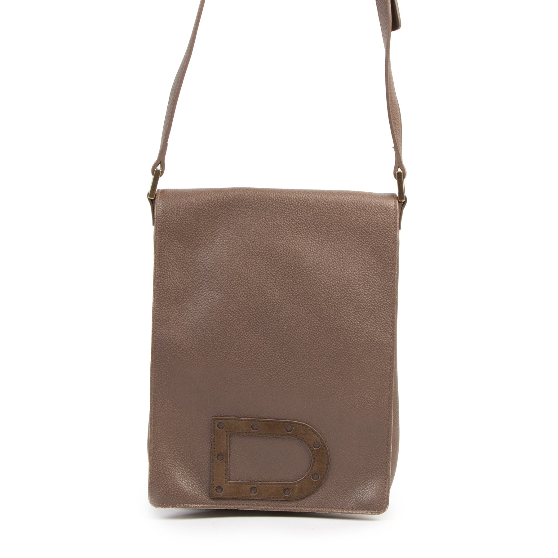 Authentieke Tweedehands Delvaux Taupe Le Louise Baudrier Crossbody Bag juiste prijs veilig online shoppen luxe merken webshop winkelen Antwerpen België mode fashion