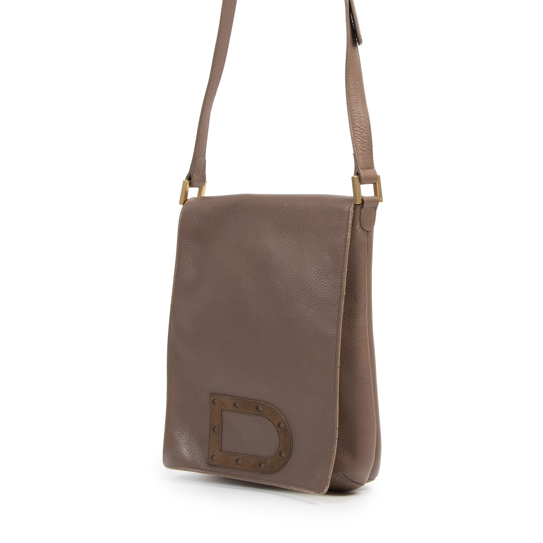 Authentieke Tweedehands Delvaux Taupe Le Louise Baudrier Crossbody Bag juiste prijs veilig online shoppen luxe merken webshop winkelen Antwerpen België mode fashion