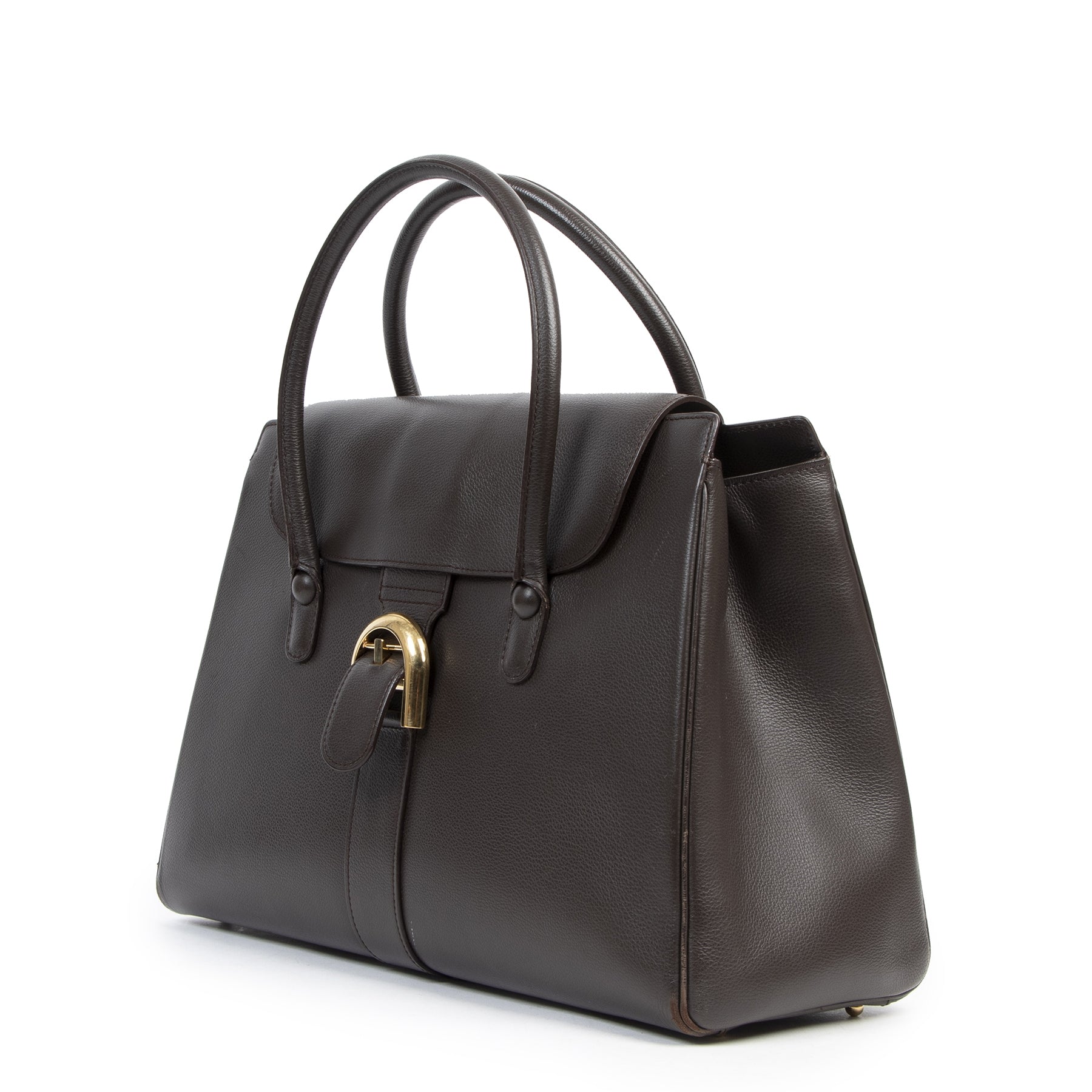Authentieke Tweedehands Delvaux Brown Cabriolet Bag juiste prijs veilig online shoppen luxe merken webshop winkelen Antwerpen België mode fashion