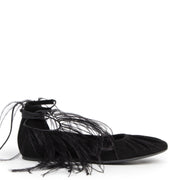 Authentieke Tweedehands Ann Demeulemeester Black Feather-trimmed Suede Flats - Size 38,5 juiste prijs veilig online shoppen luxe merken webshop winkelen Antwerpen België mode fashion