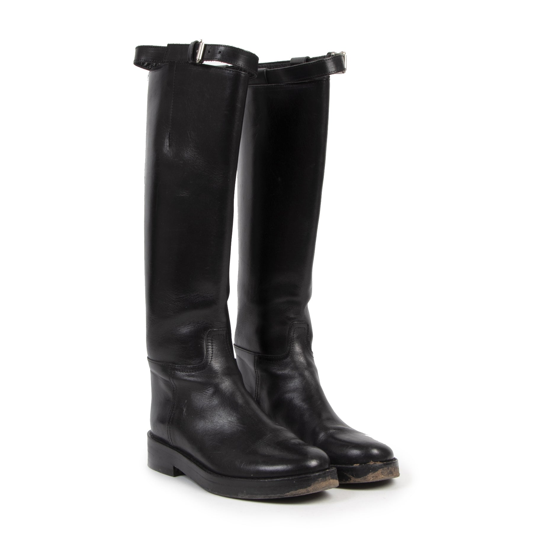 Authentieke tweedehands vintage Ann Demeulemeester Riding Boots Vitello Lucido Nero - Size 39 bij online webshop LabelLOV