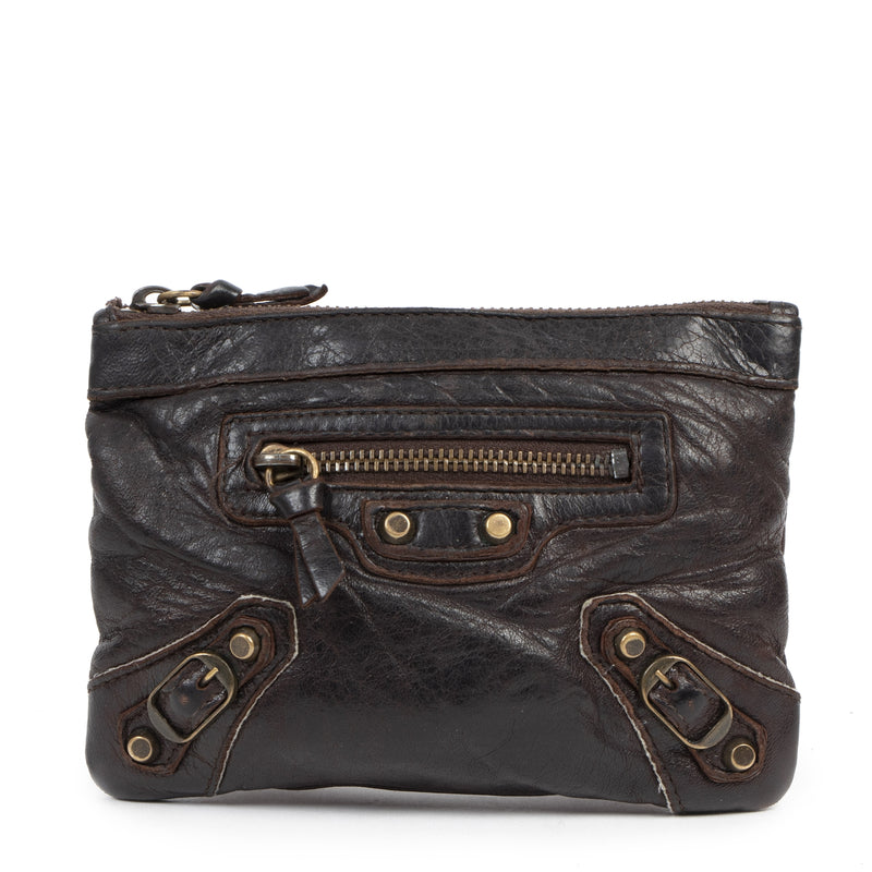 Authentieke Tweedehands Balenciaga Classic Brown Small Pouch juiste prijs veilig online shoppen luxe merken webshop winkelen Antwerpen België mode fashion