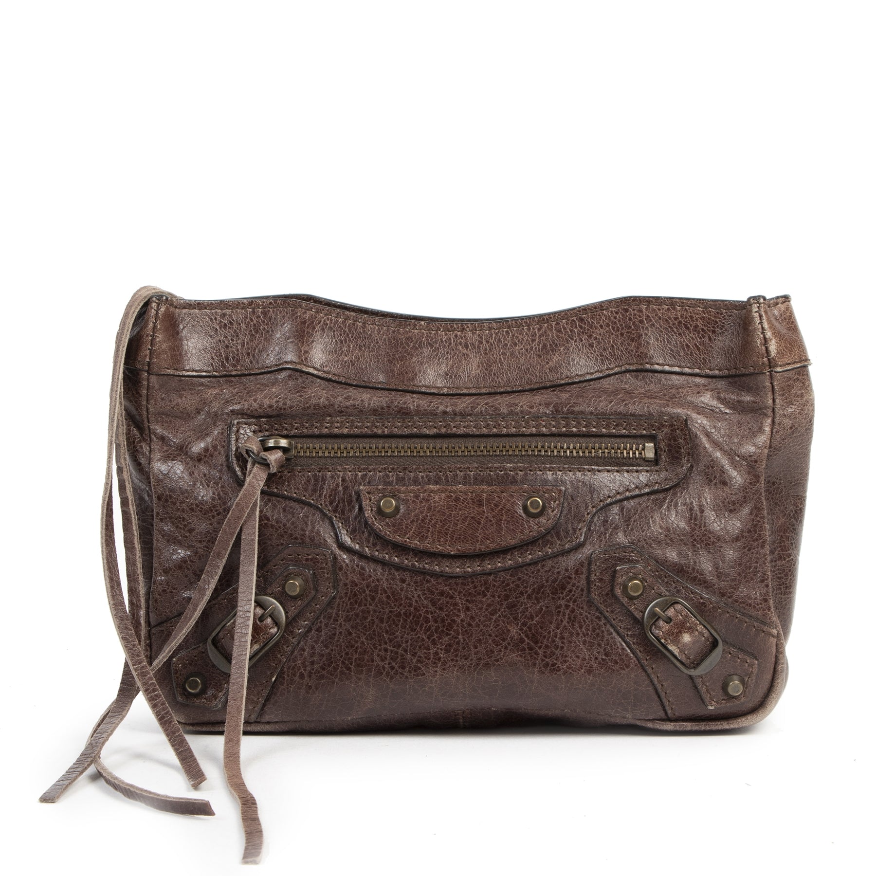 Authentic secondhand Balenciaga Brown Motorcross Cosmetic Pouch designer bags fashion luxury vintage webshop safe secure online shopping