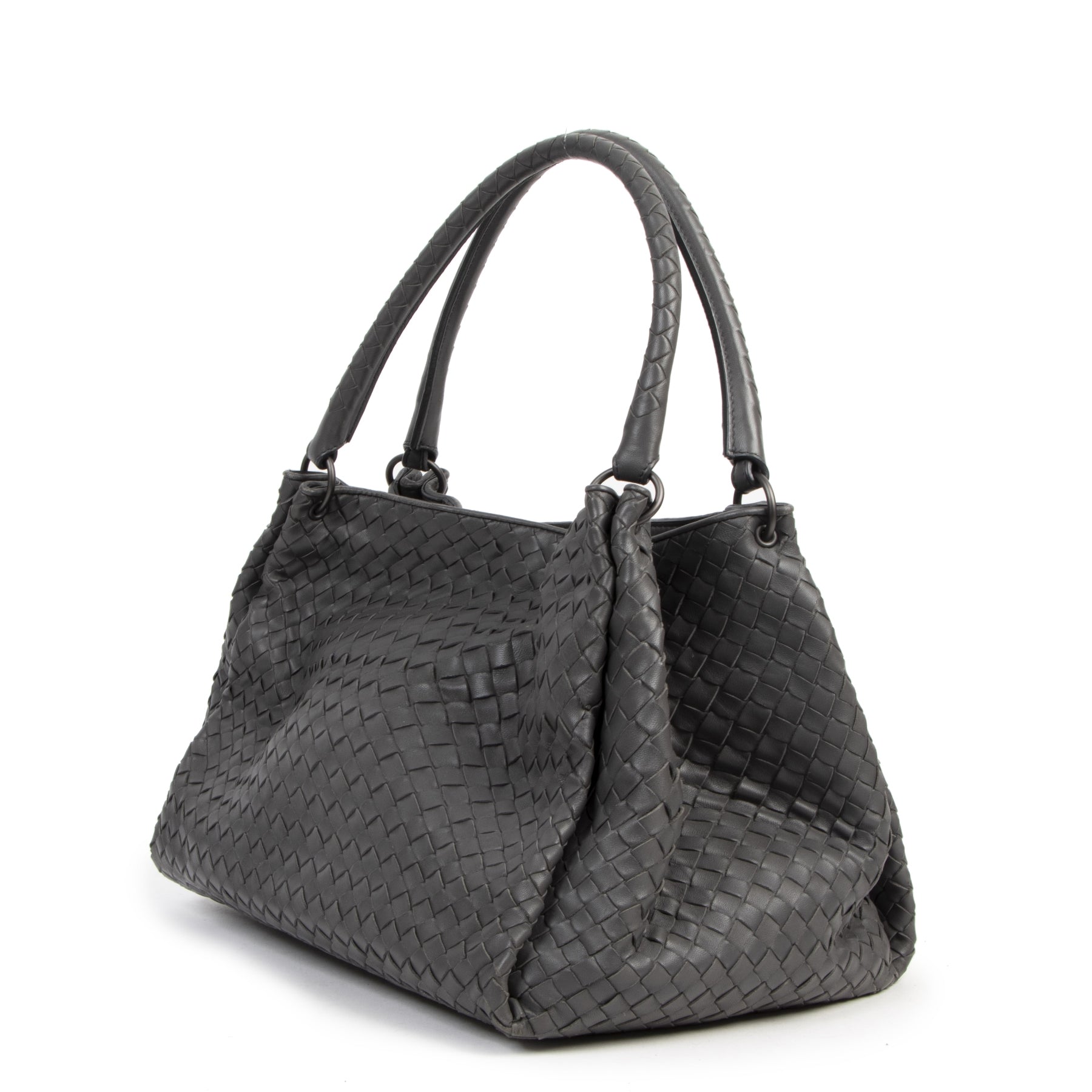 Bottega Veneta ダークグレー　ケース Bottega Veneta Grey Woven Leather Mini Pouch Bag