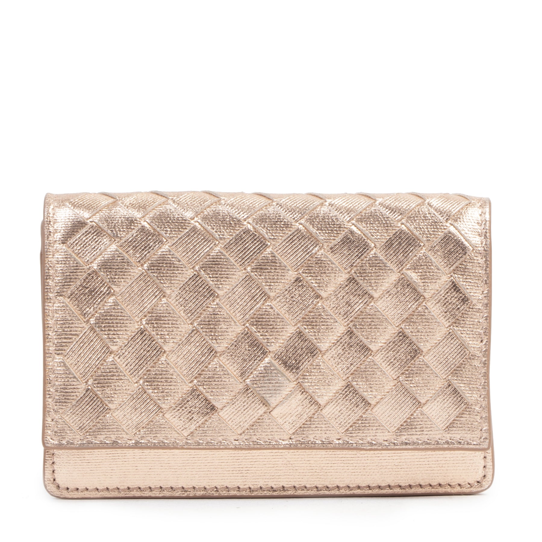Authentic secondhand Bottega Veneta Rose Gold Leather Card Holder designer accessories fashion luxury vintage webshop safe secure online shopping high end brands