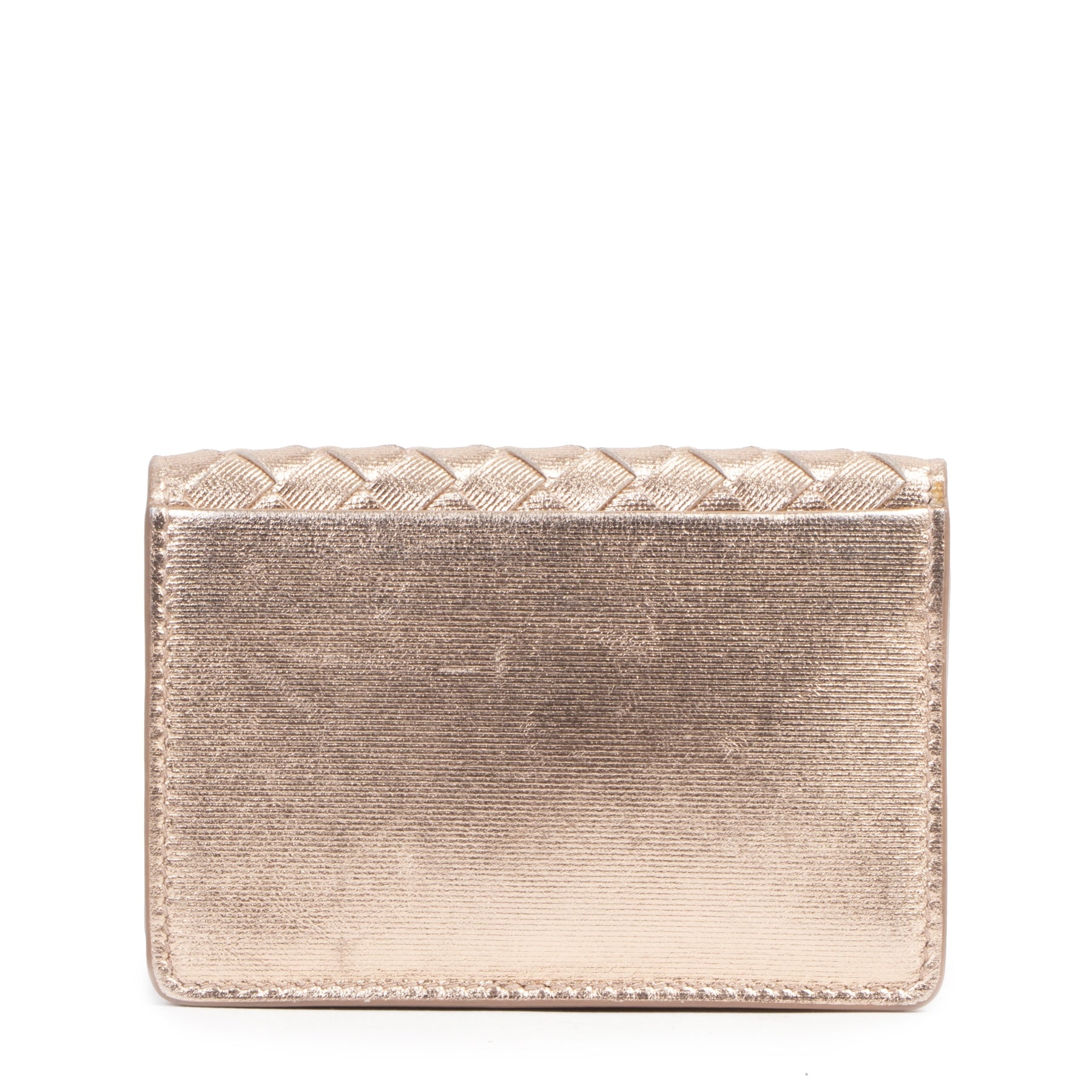 Authentieke Tweedehands Bottega Veneta Rose Gold Leather Card Holder juiste prijs veilig online shoppen luxe merken webshop winkelen Antwerpen België mode fashion