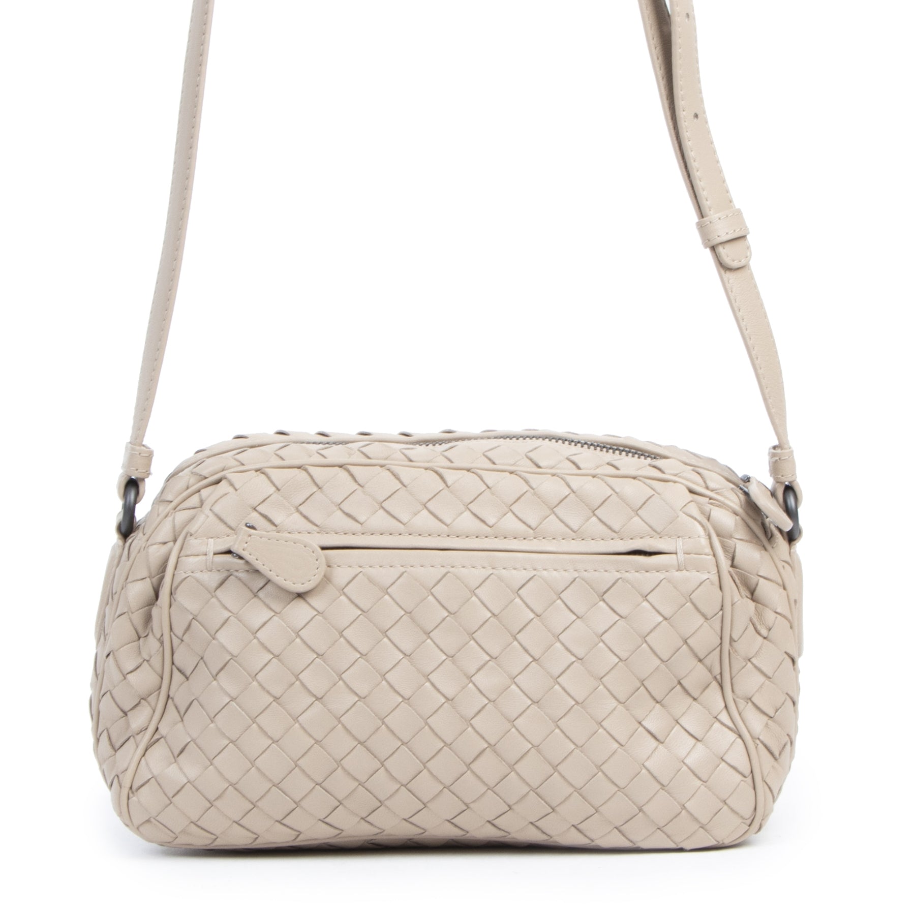 Authentic secondhand Bottega Veneta Blush Intrecciato Woven Leather Camera Bag designer bags fashion luxury vintage webshop high end brands