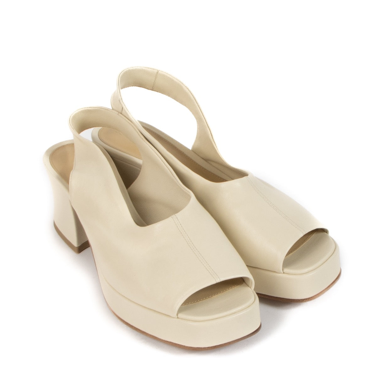 shop 100% authentic second hand Bottega Veneta Beige Stack 60 Slingback Sandals - Size 39 1/2 on Labellov.com