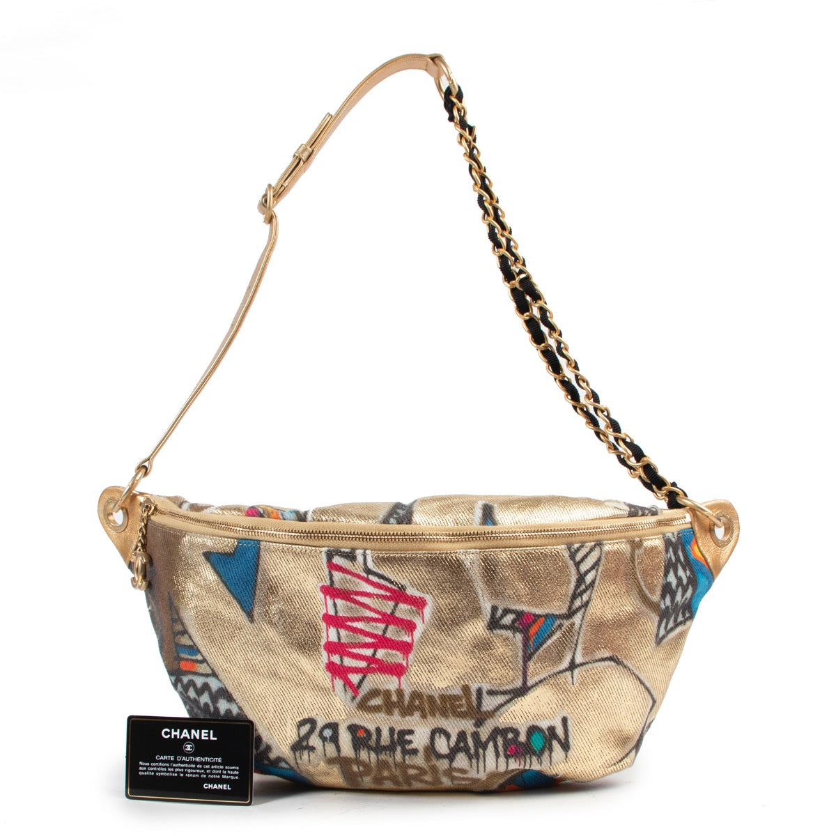 Vintage Chanel Street Chic Collection Graffiti crossbody in multicolours with golden details and chain straps in very good condition by Labellov
