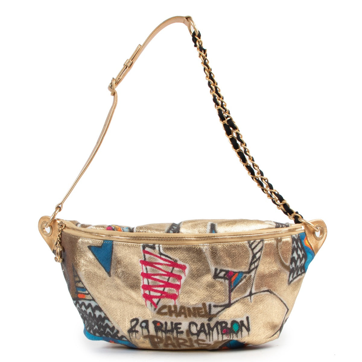 Vintage Chanel Street Chic Collection Graffiti crossbody in multicolours with golden details and chain straps in very good condition by Labellov