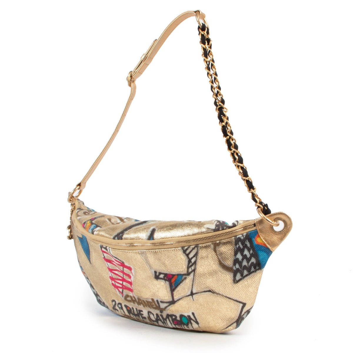 Vintage Chanel Street Chic Collection Graffiti crossbody in multicolours with golden details and chain straps in very good condition by Labellov