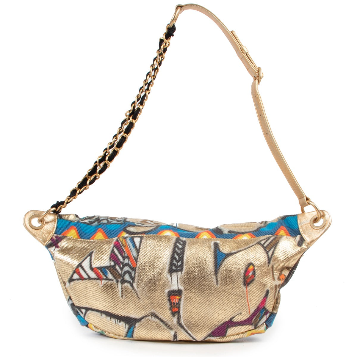 Vintage Chanel Street Chic Collection Graffiti crossbody in multicolours with golden details and chain straps in very good condition by Labellov