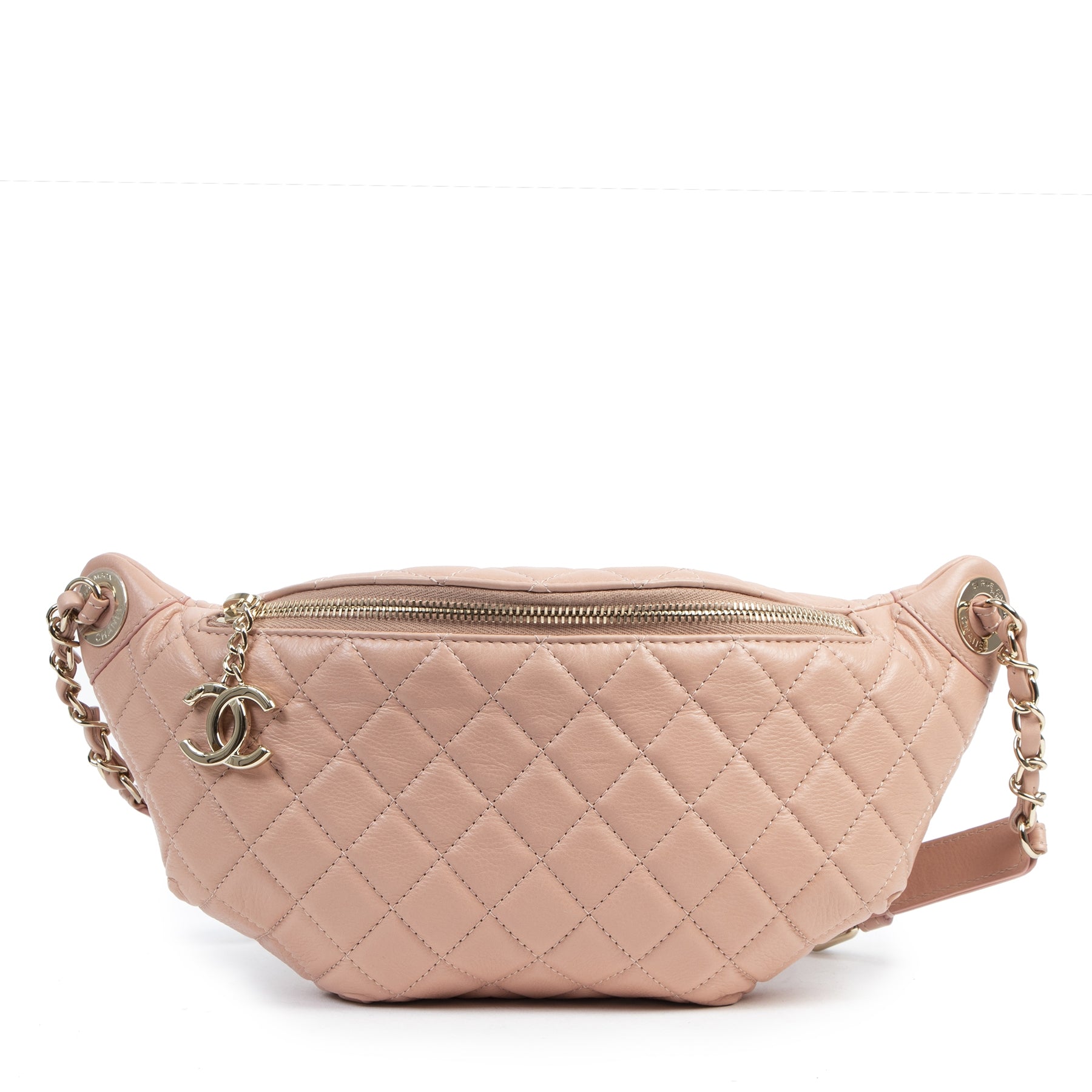 Authentic secondhand Chanel Dusty Pink Belt Bag designer bags fashion luxury vintage webshop safe secure online shopping designer high end brands