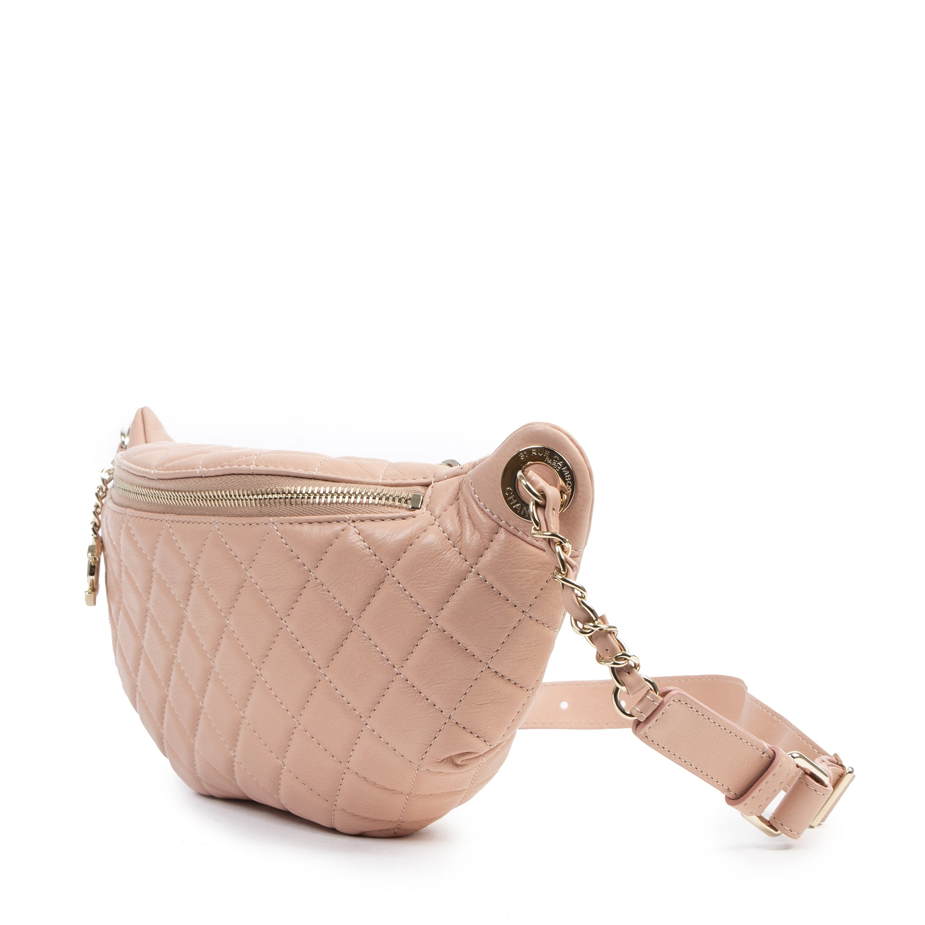 Authentieke Tweedehands Chanel Dusty Pink Belt Bag juiste prijs veilig online shoppen luxe merken webshop winkelen Antwerpen België mode fashion
