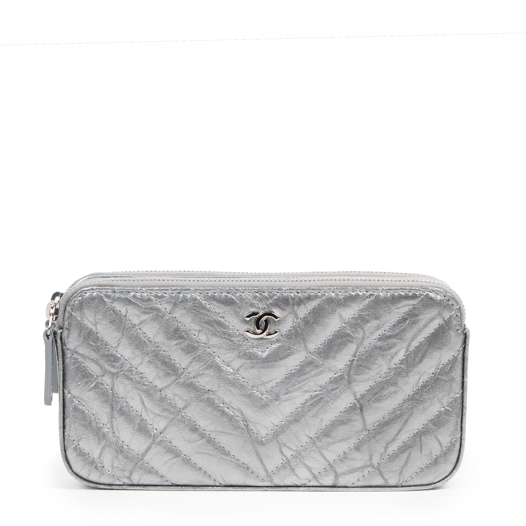 Authentic secondhand Chanel Silver Wallet On Chain Double Zip Bag designer bags fashion luxury vintage webshop safe secure online shopping designer high end brands