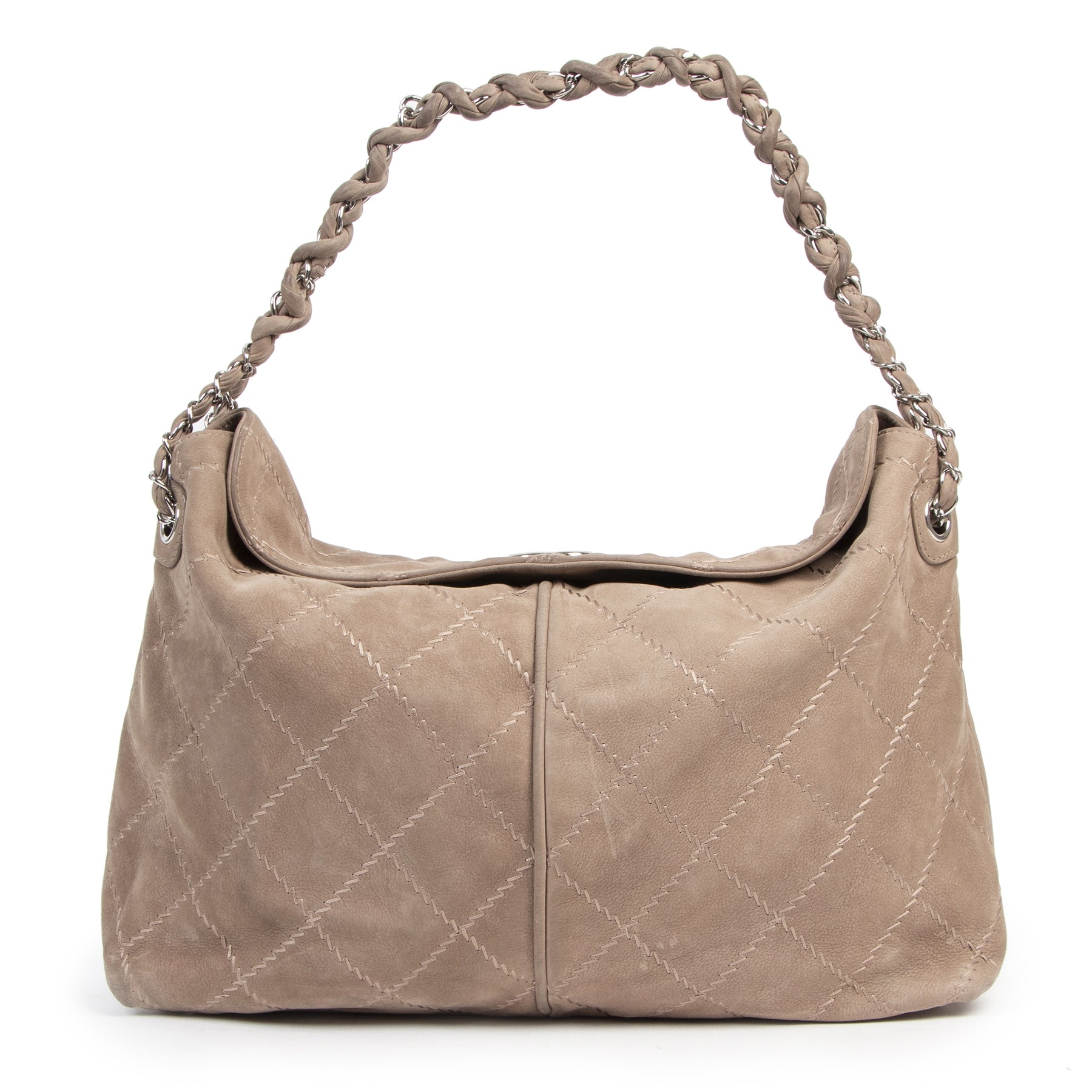 Authentic second-hand vintage Chanel Taupe Nubuck Shoulder Bag buy online webshop LabelLOV