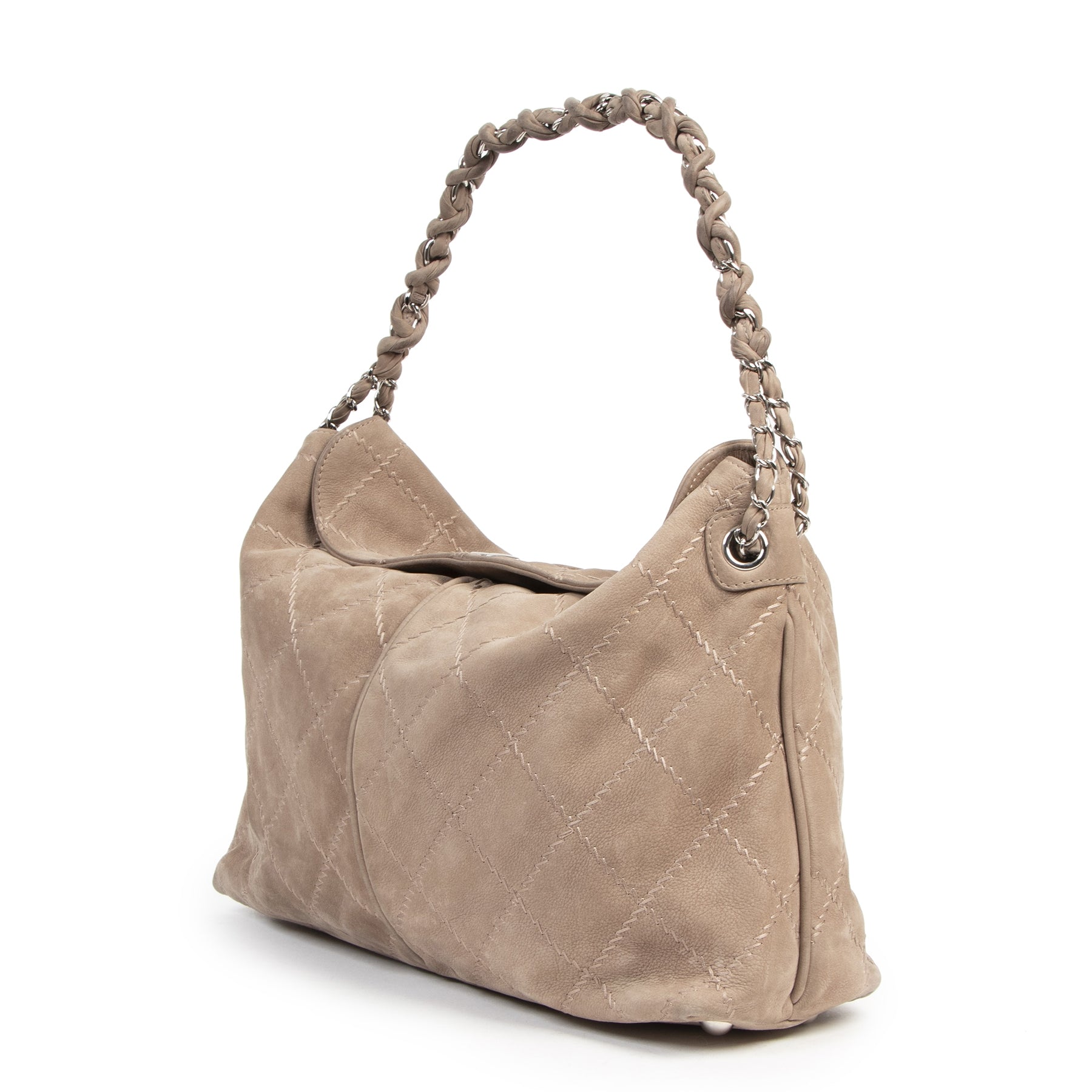 Authentic second-hand vintage Chanel Taupe Nubuck Shoulder Bag buy online webshop LabelLOV