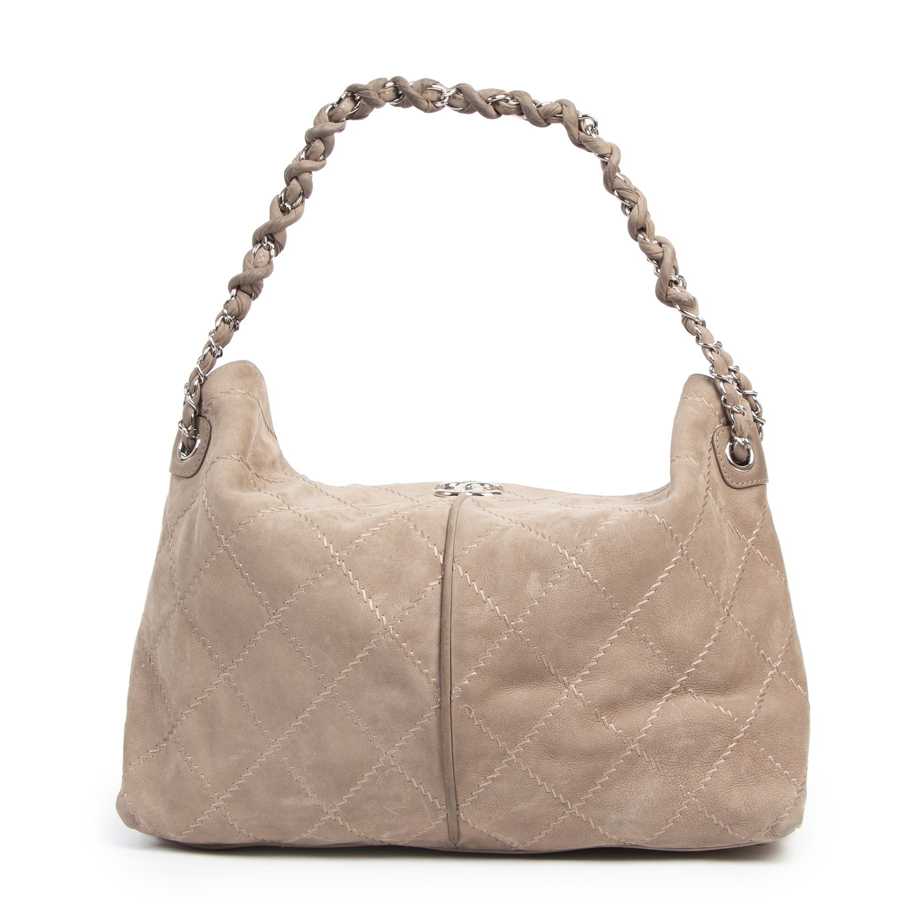 Authentique seconde-main vintage Chanel Taupe Nubuck Shoulder Bag achète en ligne webshop LabelLOV