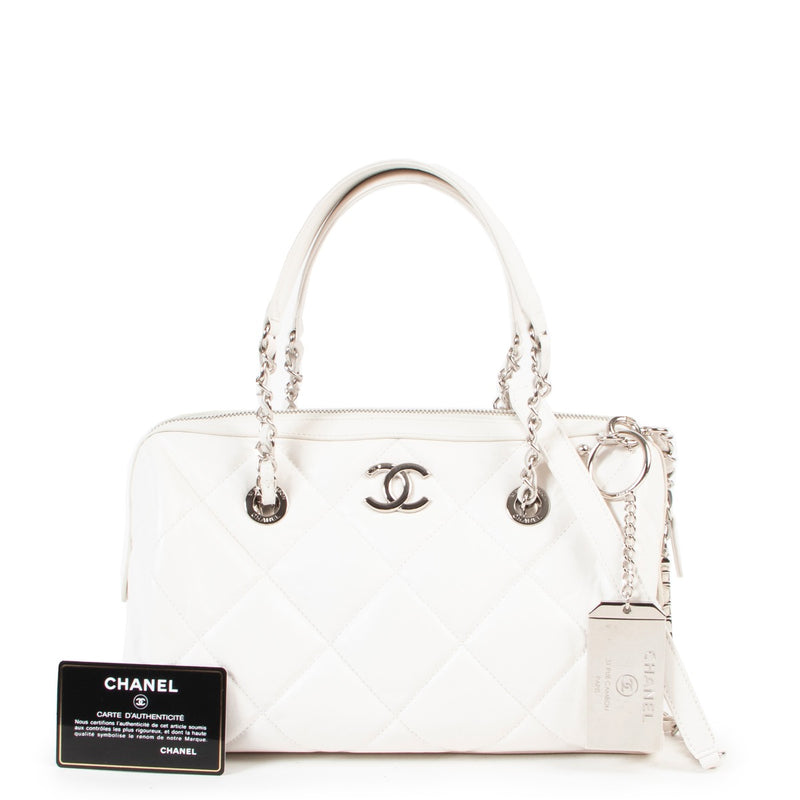 Chanel White Quilted Boston Crossbody Bag