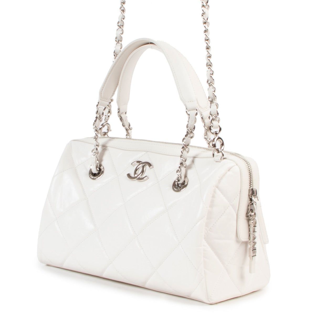 skip the waitingslist Chanel White Quilted Boston Crossbody Bag