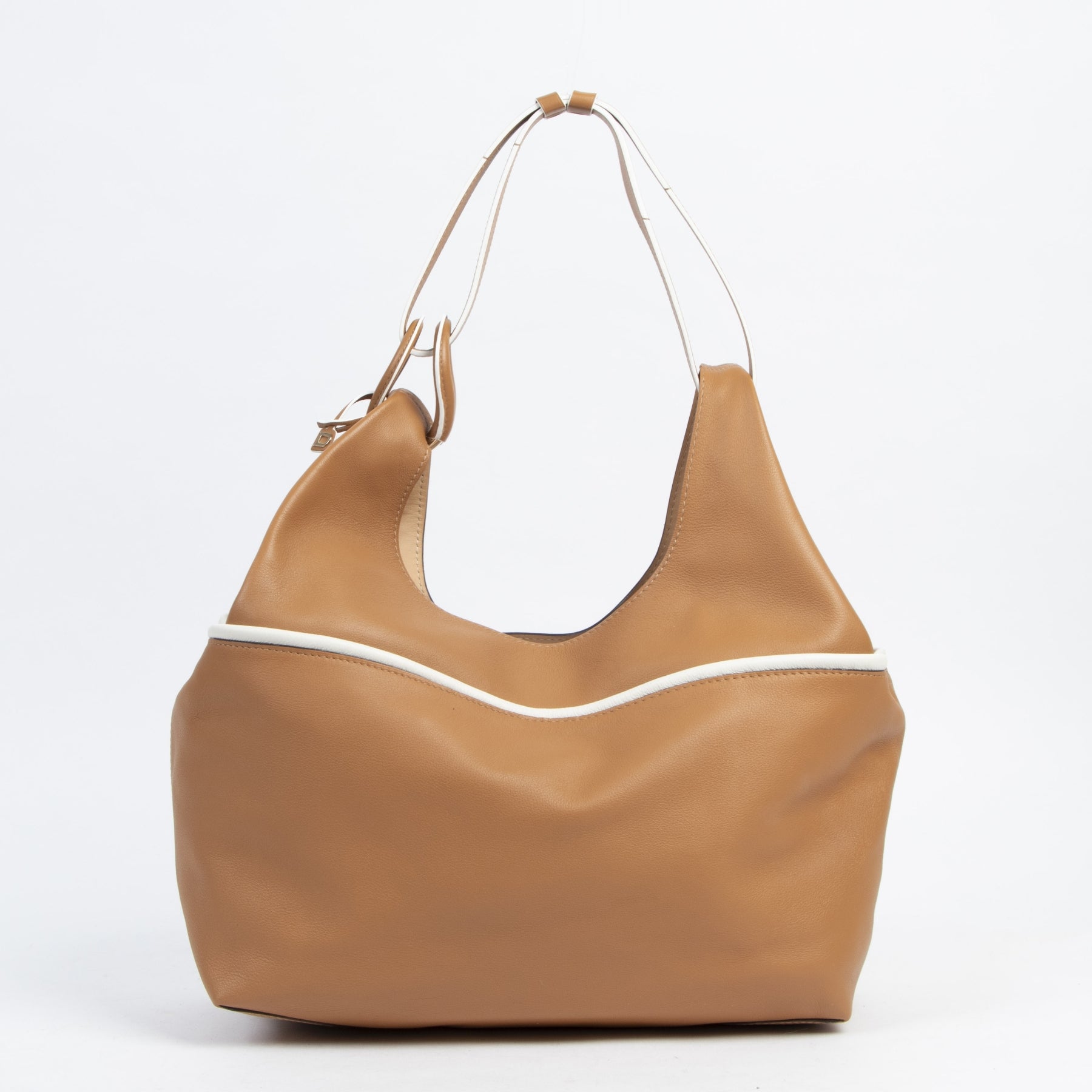 Authentieke tweedehands vintage Delvaux Camel Givry With Me PM Shoulder Bag koop online webshop LabelLOV