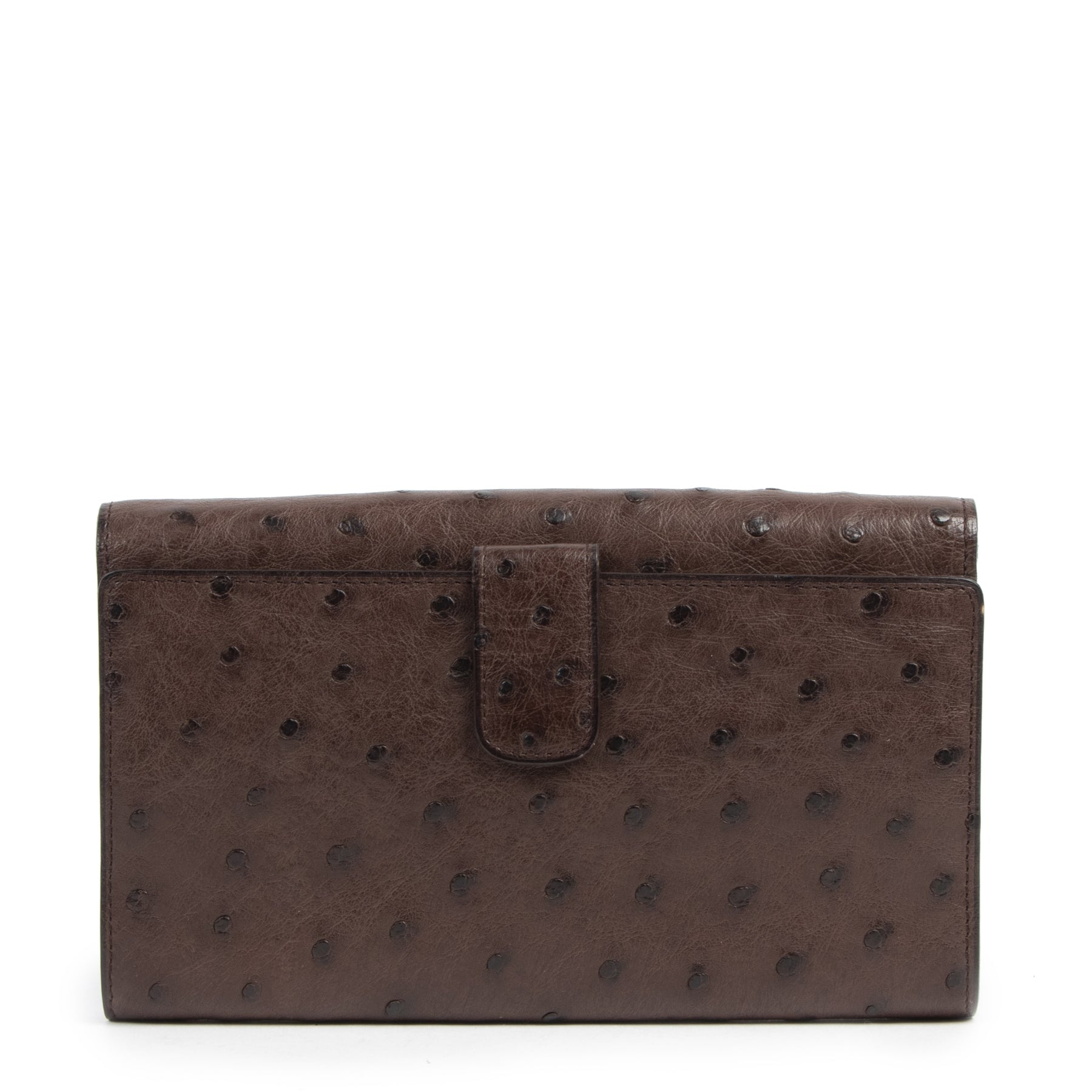 Authentieke Tweedehands Delvaux Brown Ostrich Leather Wallet juiste prijs veilig online shoppen luxe merken webshop winkelen Antwerpen België mode fashion