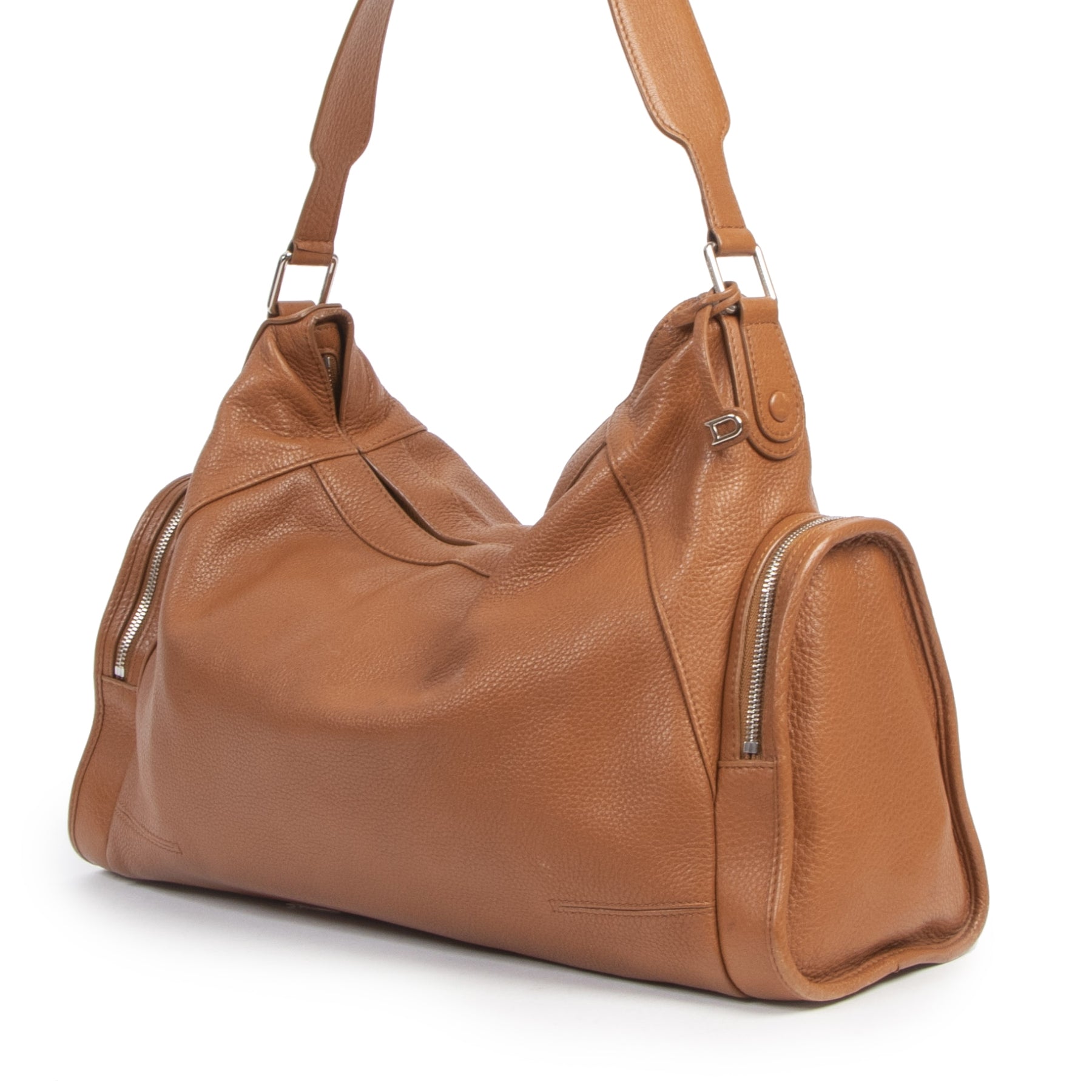 Authentieke tweedehands vintage Delvaux Cognac Leather Shoulder Bag koop online webshop LabelLOV
