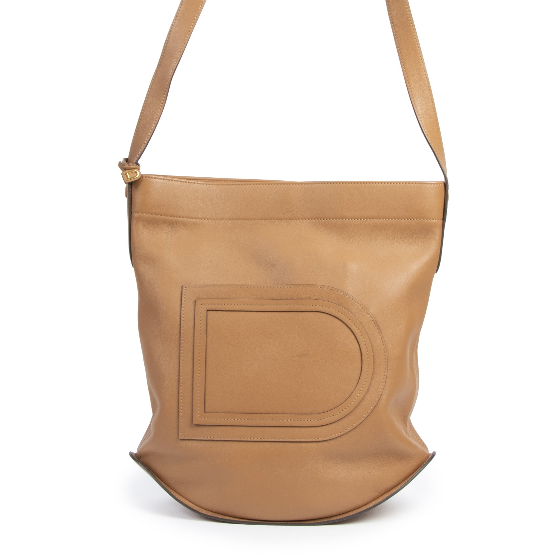Authentic second-hand vintage Delvaux Camel Pin Shoulder Bag buy online webshop LabelLOV