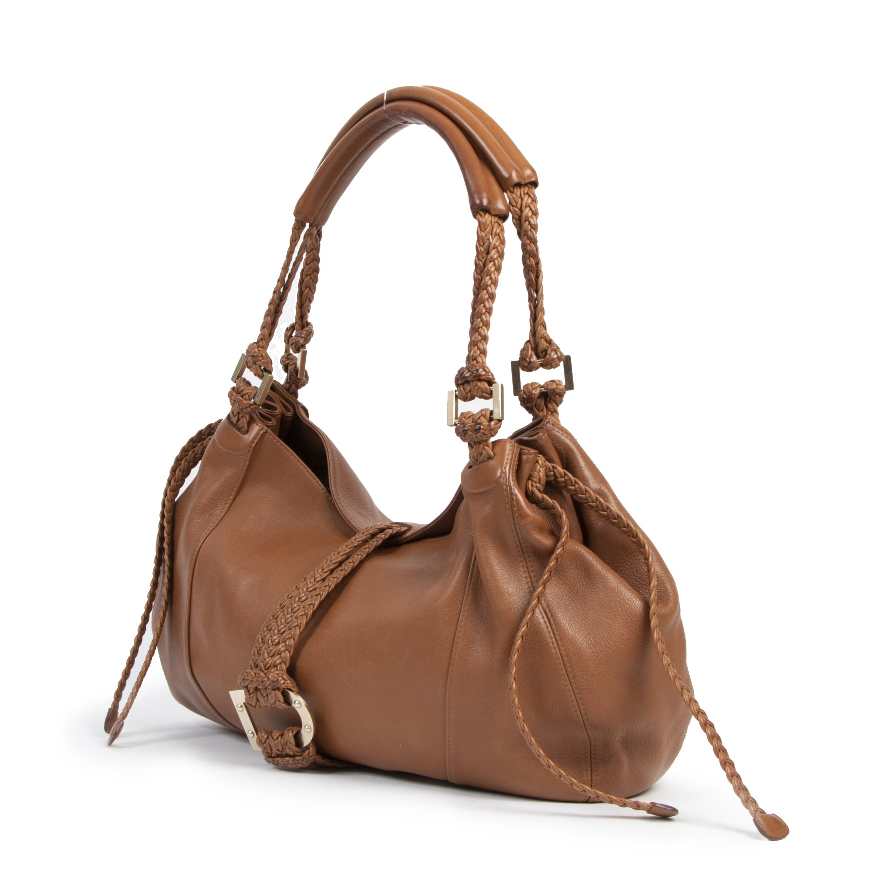 Authentieke tweedehands vintage Delvaux Cognac Hobo Bag bij online webshop LabelLOV