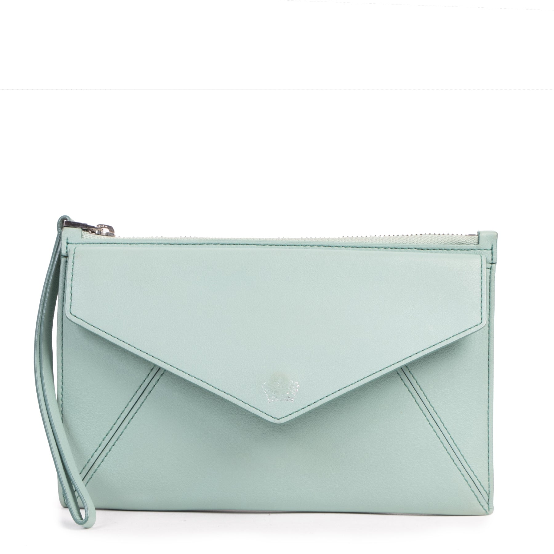 Authentic secondhand Delvaux Mint Blue Zip Wallet Pouch designer bags fashion luxury vintage webshop safe secure online shopping high end brands