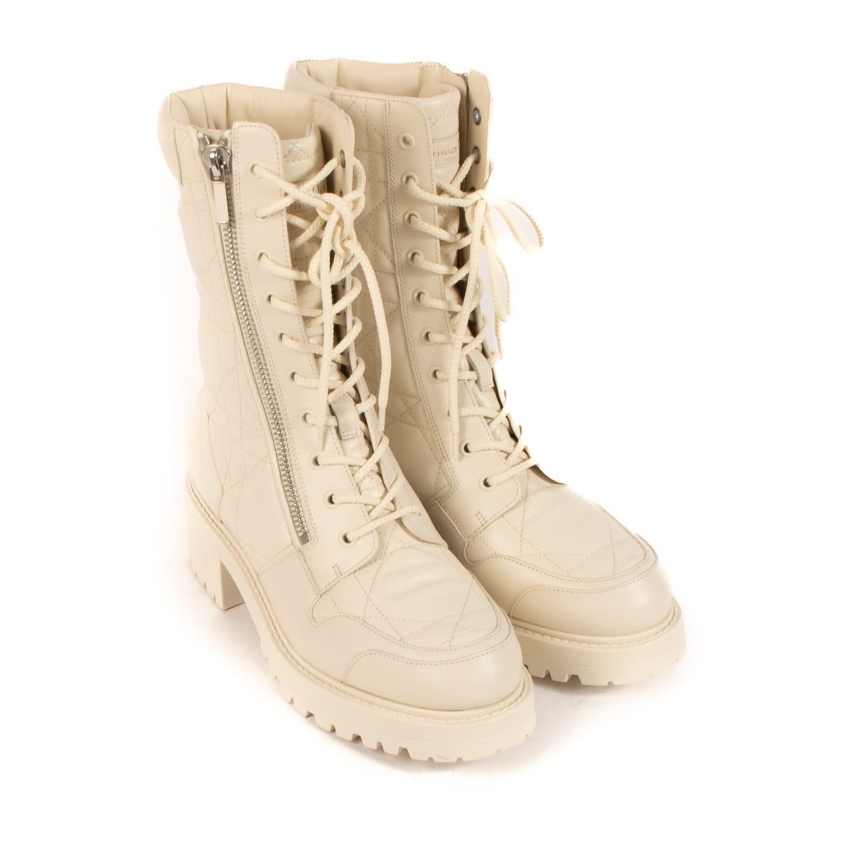 Christian Dior White Calfskin Cannage D-leader Ankle Boots