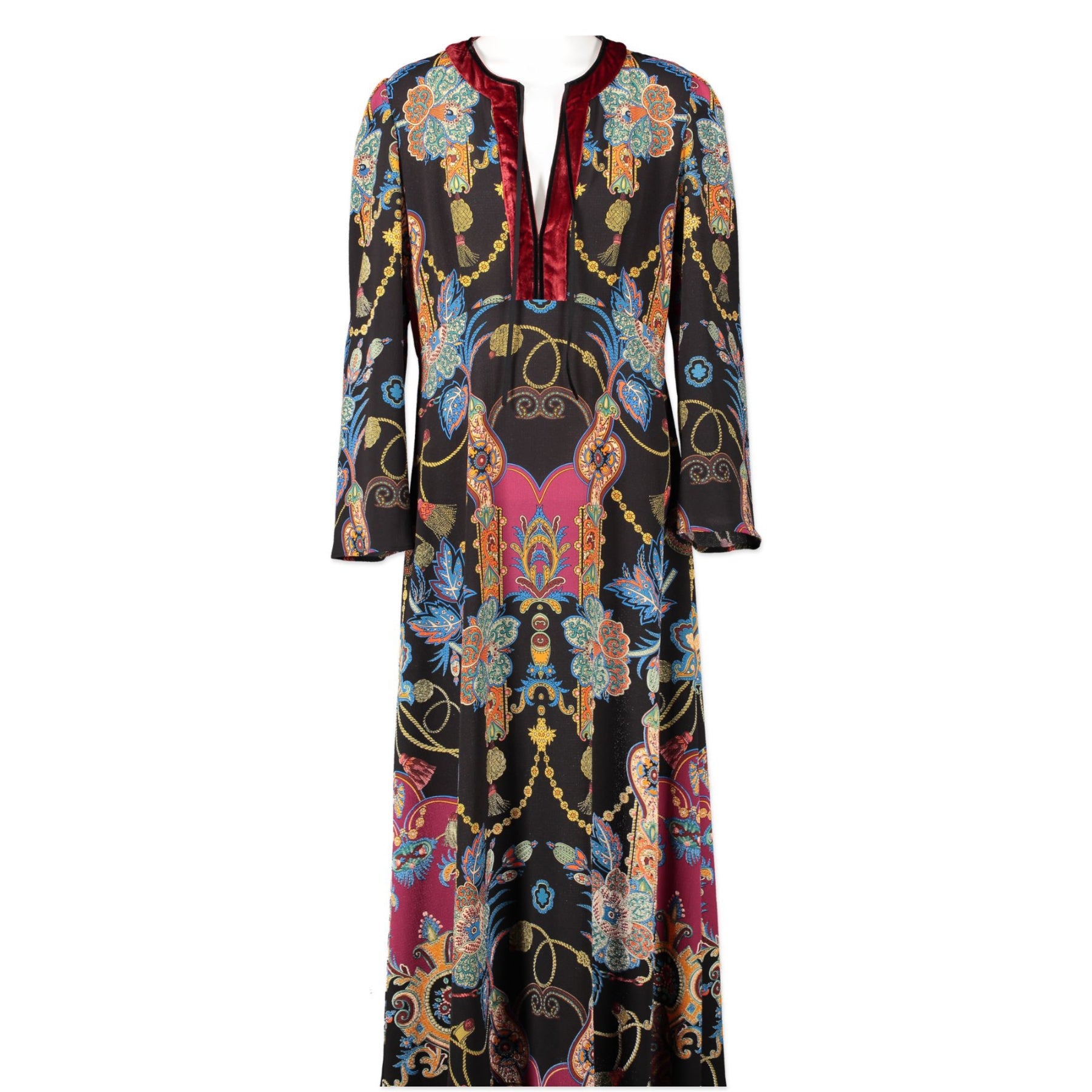 Authentieke tweedehands vintage Etro Multicolor Velvet V-Neck Dress - Size 46 koop online webshop LabelLOV
