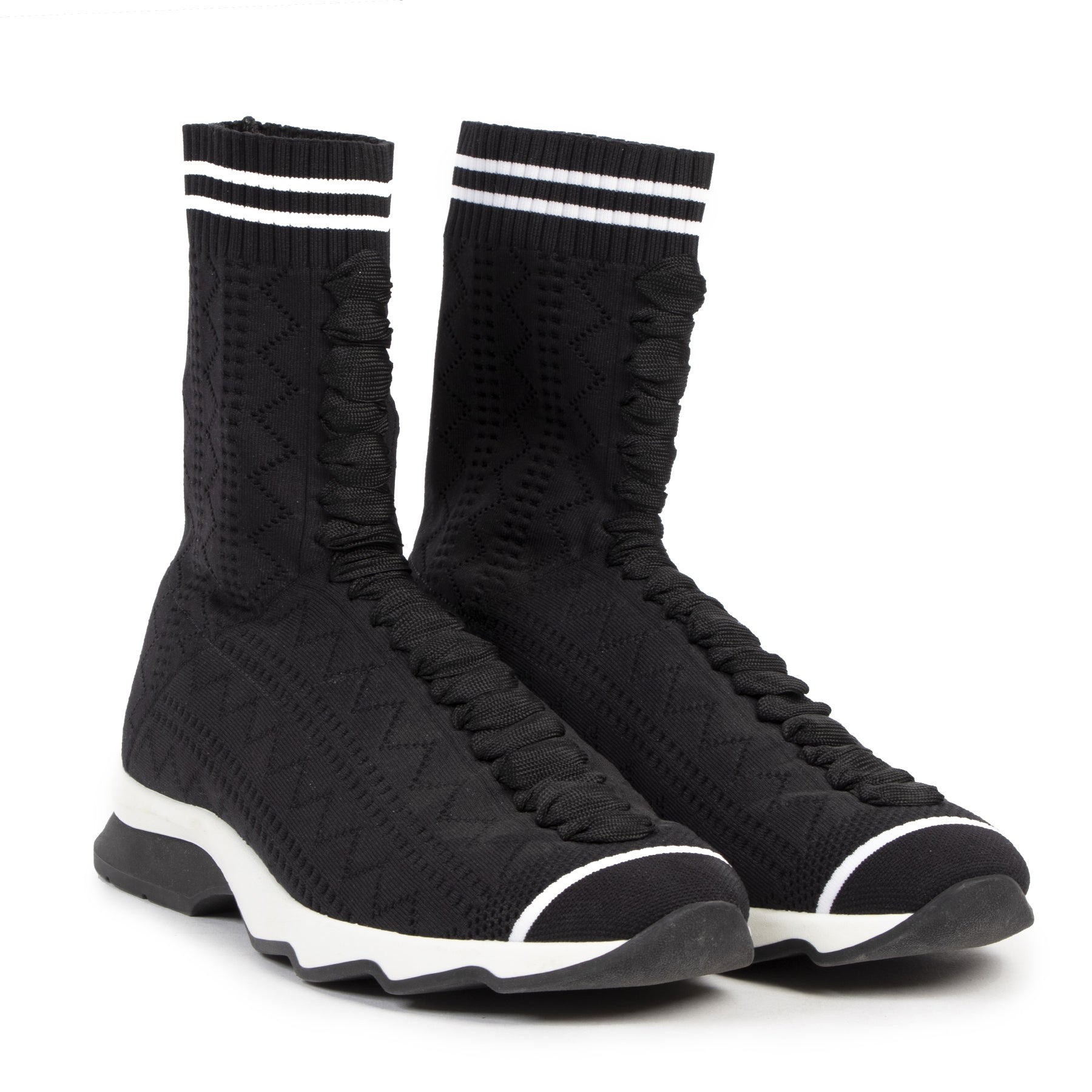 Buy and sell your authentic designer Fendi Stretch-knit Black And White Sneakers in size 39