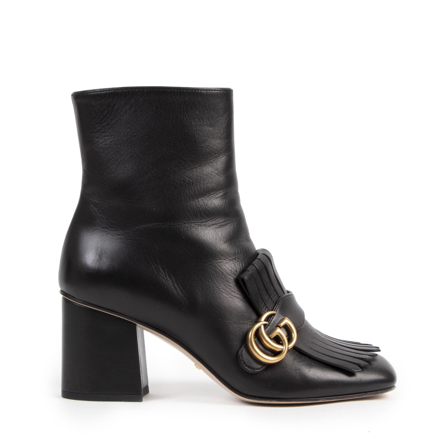 Authentic second-hand vintage Gucci Marmont Black Leather Ankle Boots - Size 39 buy online webshop LabelLOV