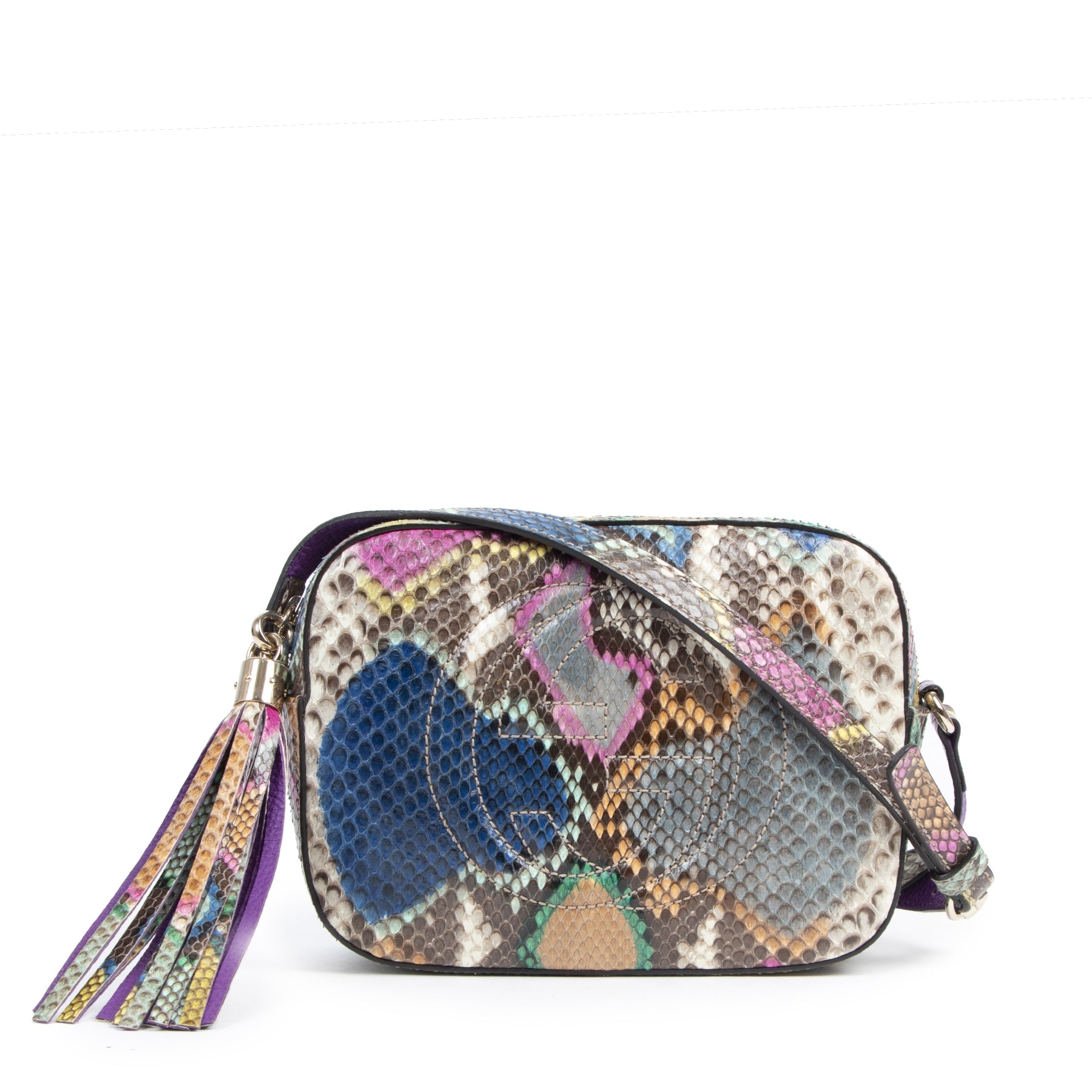 Authentic secondhand Gucci Multicolor Python Soho Disco Small Shoulder Bag designer bags fashion luxury vintage webshop safe secure online shopping high end brands