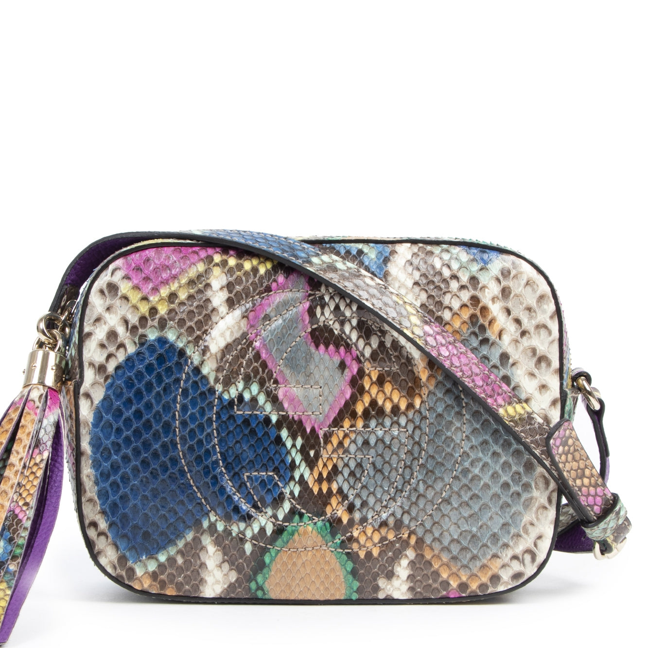 Authentic secondhand Gucci Multicolor Python Soho Disco Small Shoulder Bag designer bags fashion luxury vintage webshop safe secure online shopping high end brands