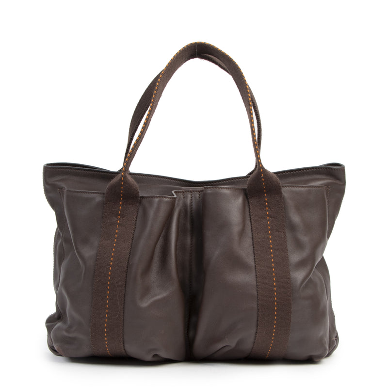Authentieke Tweedehands Hermès Brown Leather Caravan Tote juiste prijs veilig online shoppen luxe merken webshop winkelen Antwerpen België mode fashion