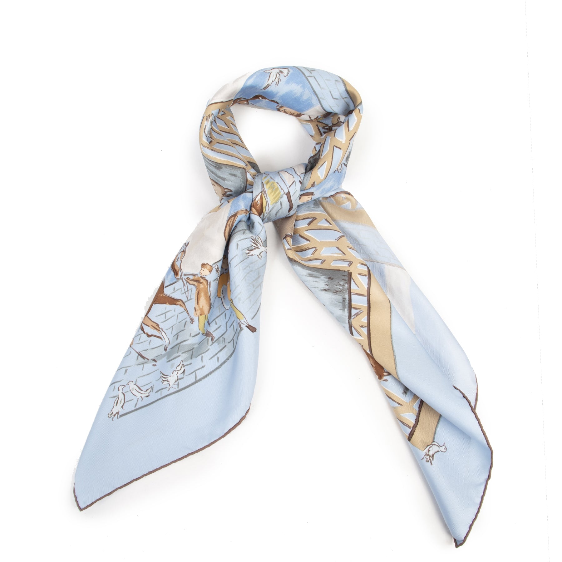 Authentieke Tweedehands Hermès Blue Silk Carré Horses Scarf juiste prijs veilig online shoppen luxe merken webshop winkelen Antwerpen België mode fashion