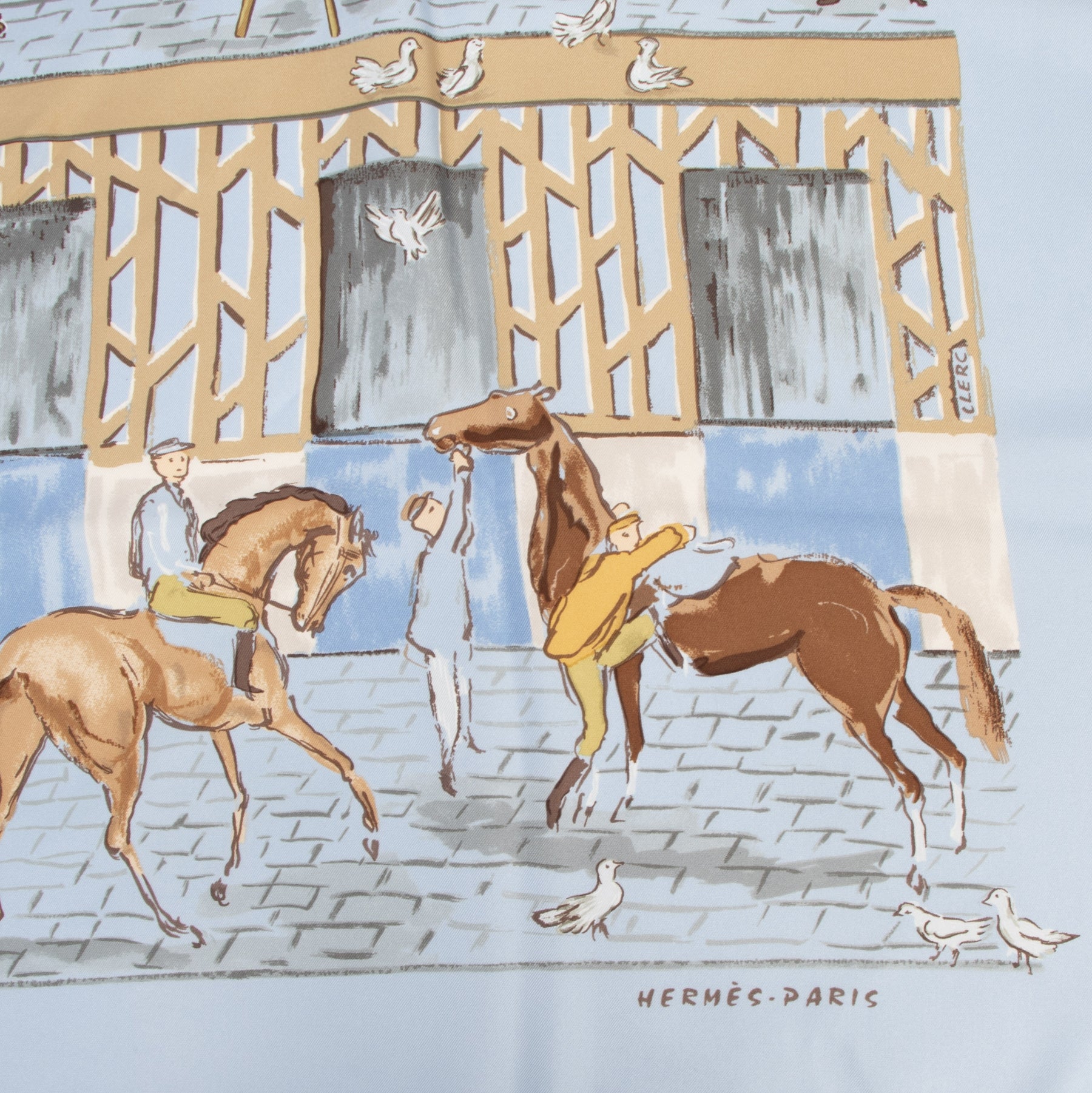 Authentic secondhand Hermès Blue Silk Carré Horses Scarf designer scarves accessories fashion luxury vintage webshop safe secure online shopping high end brands