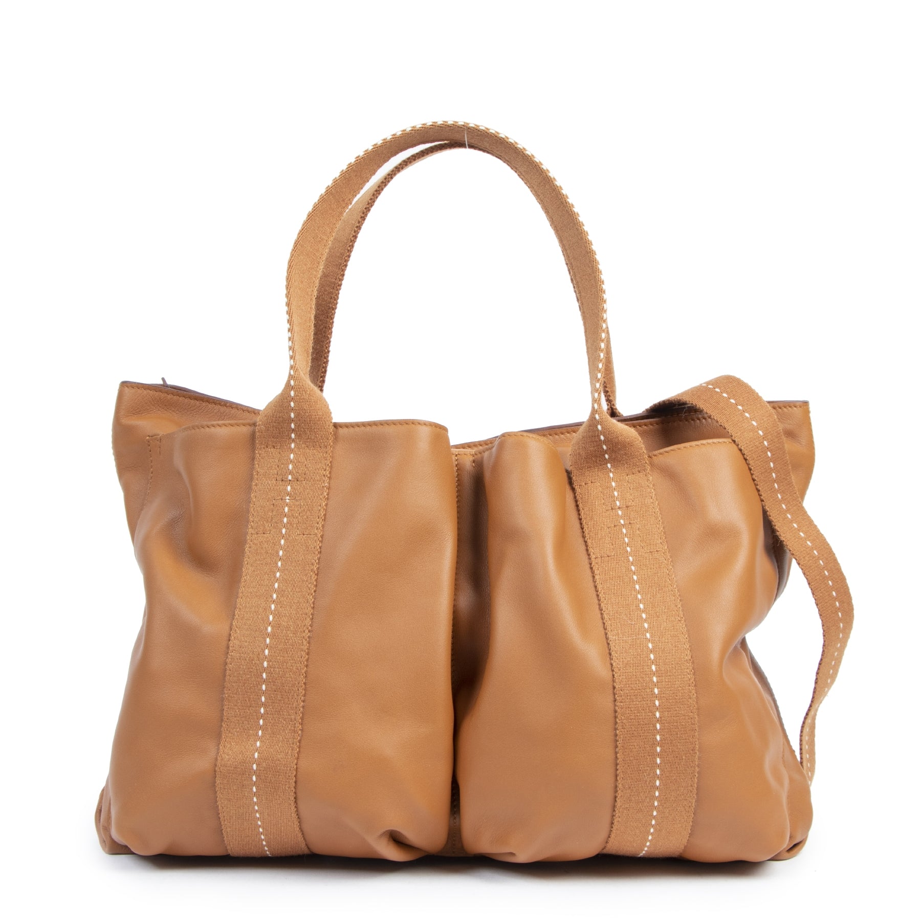 Authentic secondhand Hermès Orange Leather Caravan Tote designer bags fashion luxury vintage webshop safe secure online shopping designer high end brands