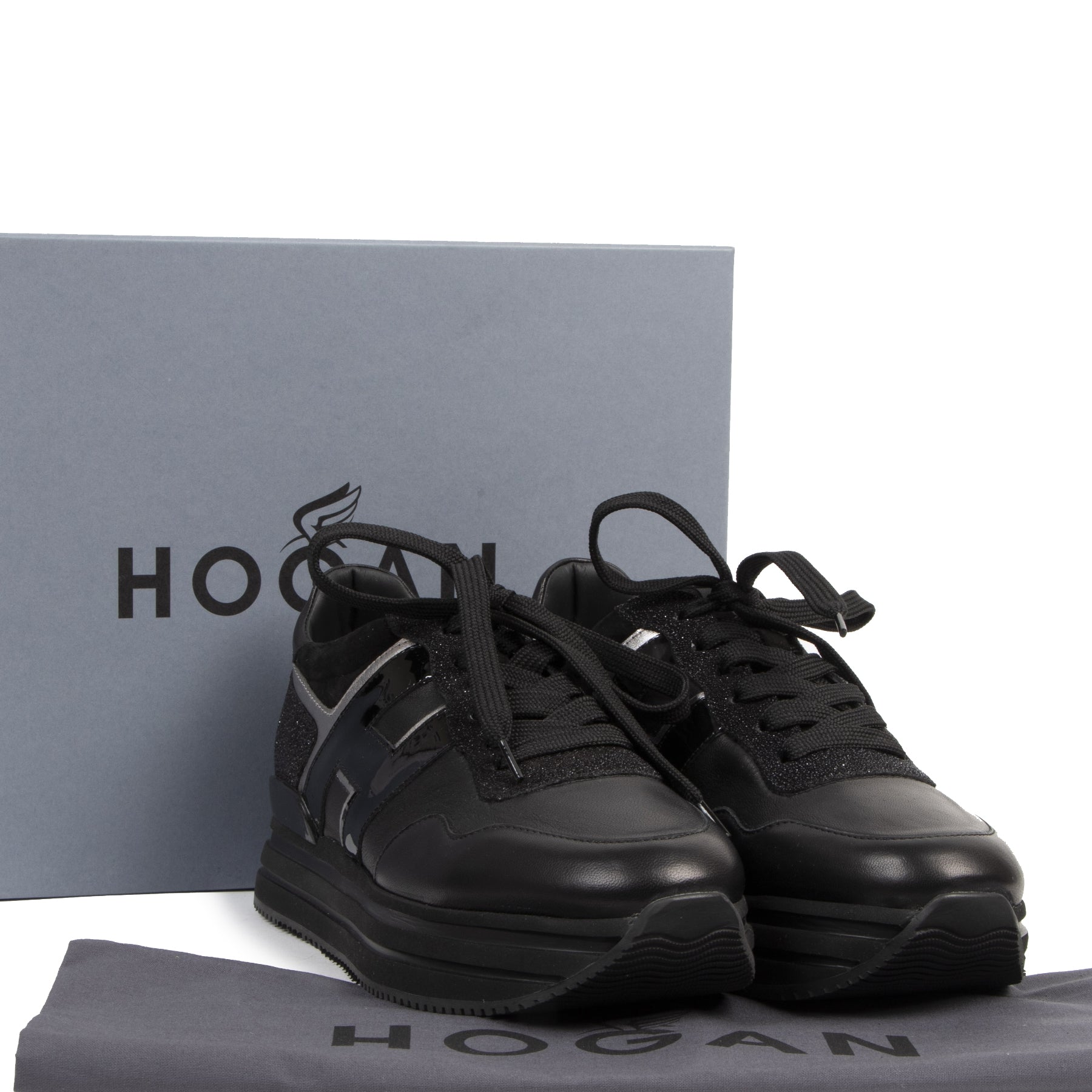 Authentique seconde-main vintage Hogan Black Leather Sneakers - Size 39,5 achète en ligne webshop LabelLOV