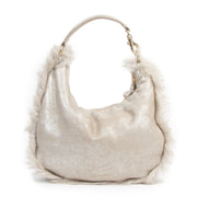 Authentieke Tweedehands Jimmy Choo Beige Leather Fur Hobo Bag juiste prijs veilig online shoppen luxe merken webshop winkelen Antwerpen België mode fashion