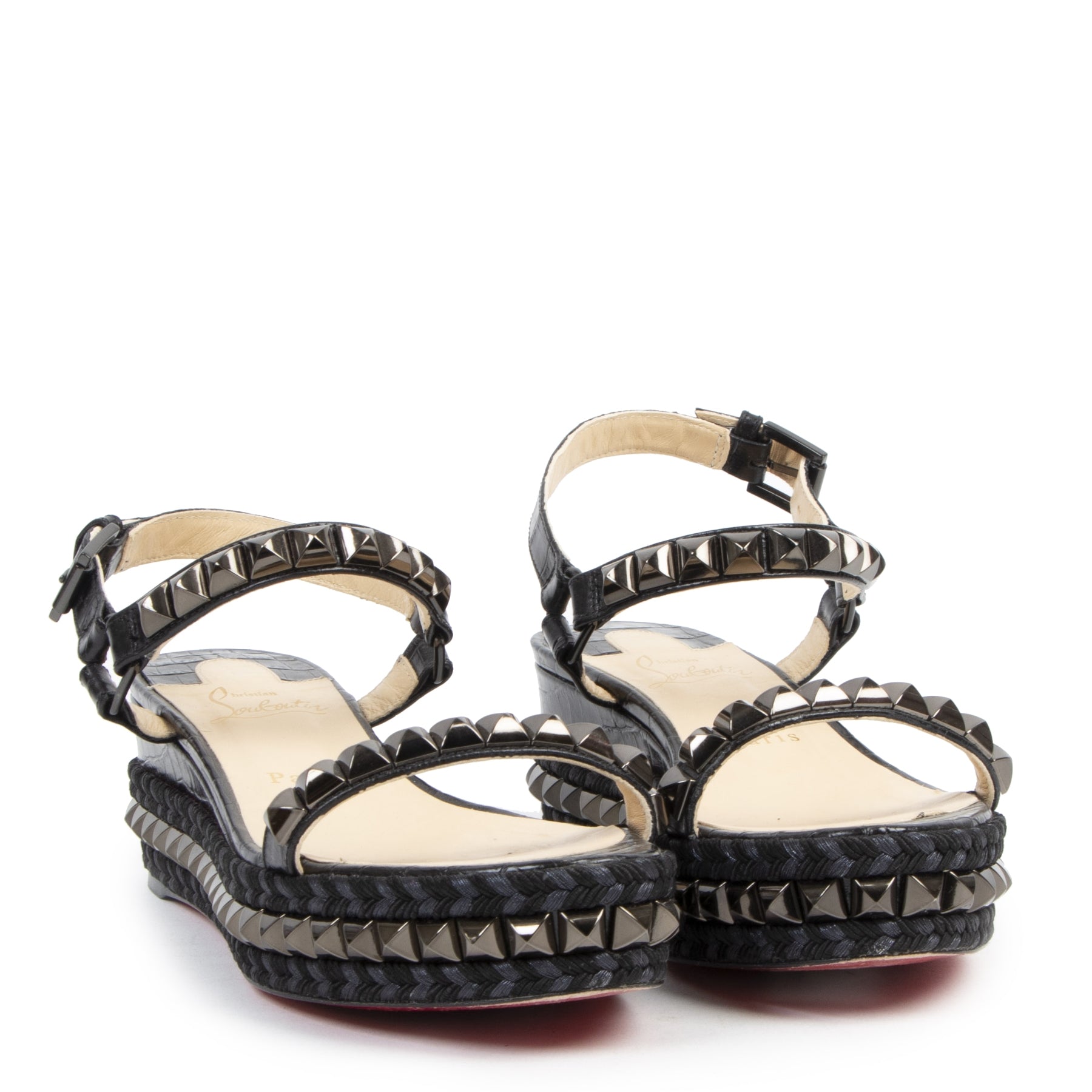 Authentic secondhand Louboutin Cataclou Black Studded Platform Sandal - Size 39 designer shoes accessories fashion luxury vintage webshop safe secure online shopping high end brands