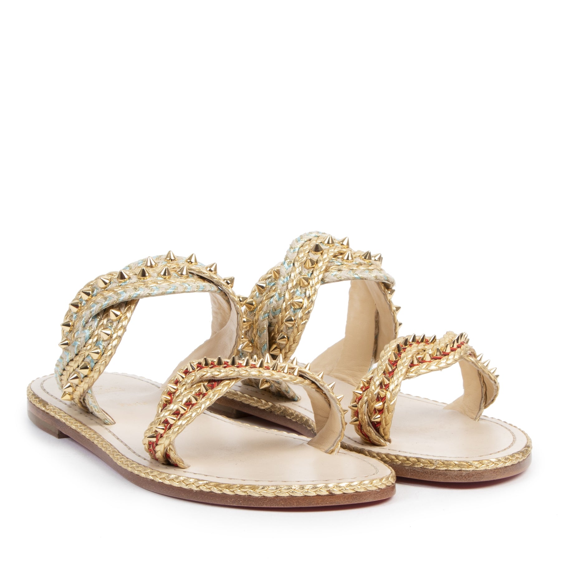 Authentique seconde-main vintage Christian Louboutin Normandie Flat Red Sole Sandals - Size 39 achète en ligne webshop LabelLOV