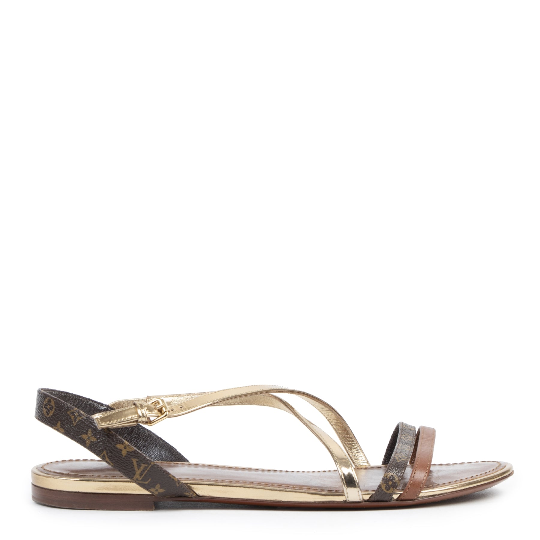 Authentic second-hand vintage Louis Vuitton Gold Monogram Flat Sandals - Size 39 buy online webshop LabelLOV