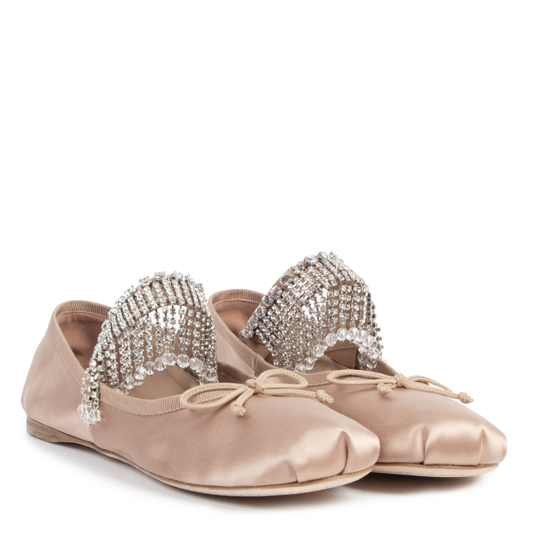 Authentique seconde-main vintage Miu Miu Crystal-embellished Satin Ballet Flats - Size 39,5 achète en ligne webshop LabelLOV