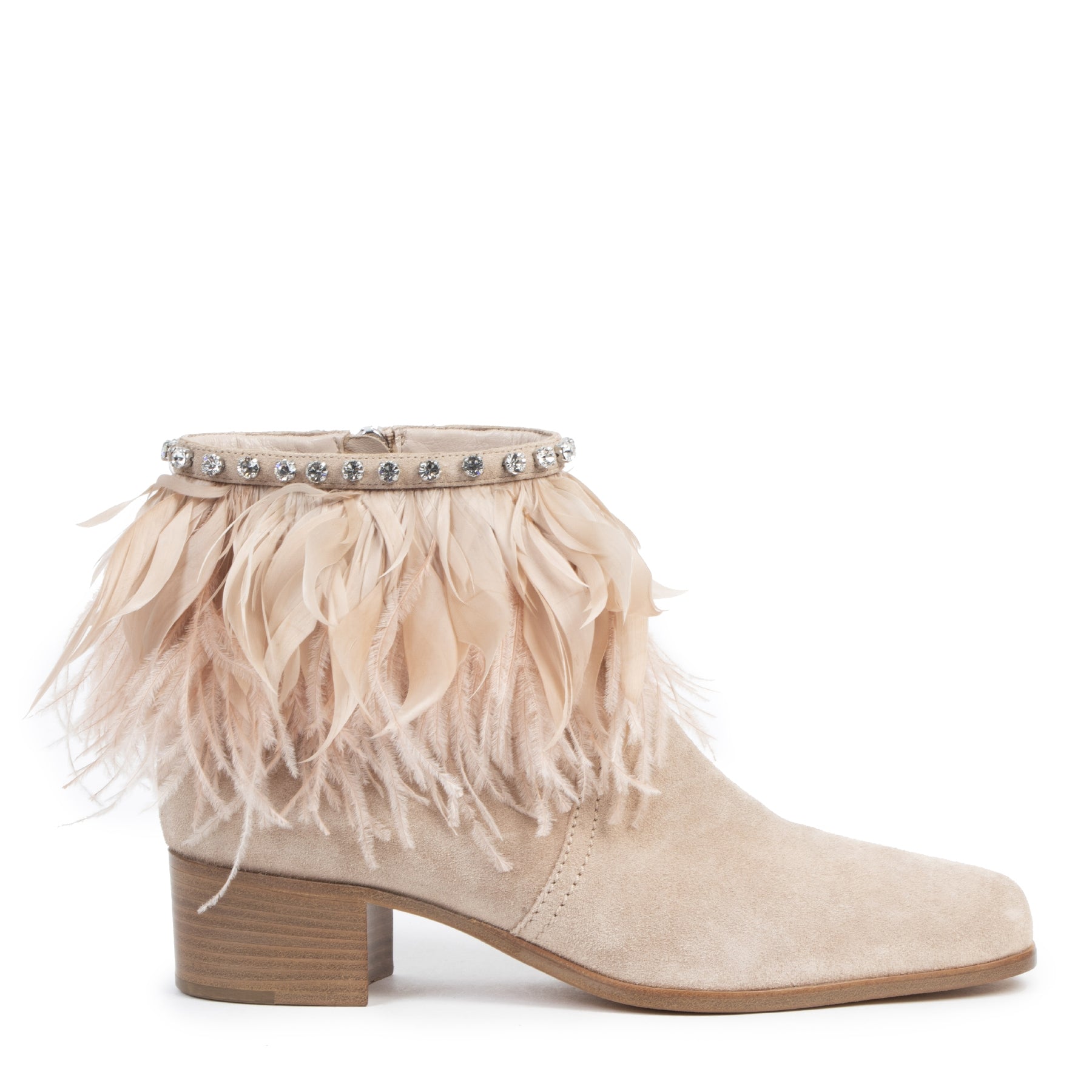 Authentic second-hand vintage Miu Miu Feather-trimmed Suede Ankle Boots - Size 39 buy online webshop LabelLOV