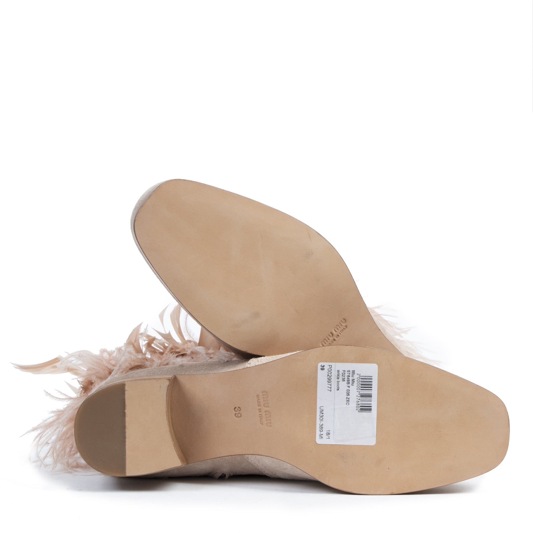 Authentique seconde-main vintage Miu Miu Feather-trimmed Suede Ankle Boots - Size 39 achète en ligne webshop LabelLOV