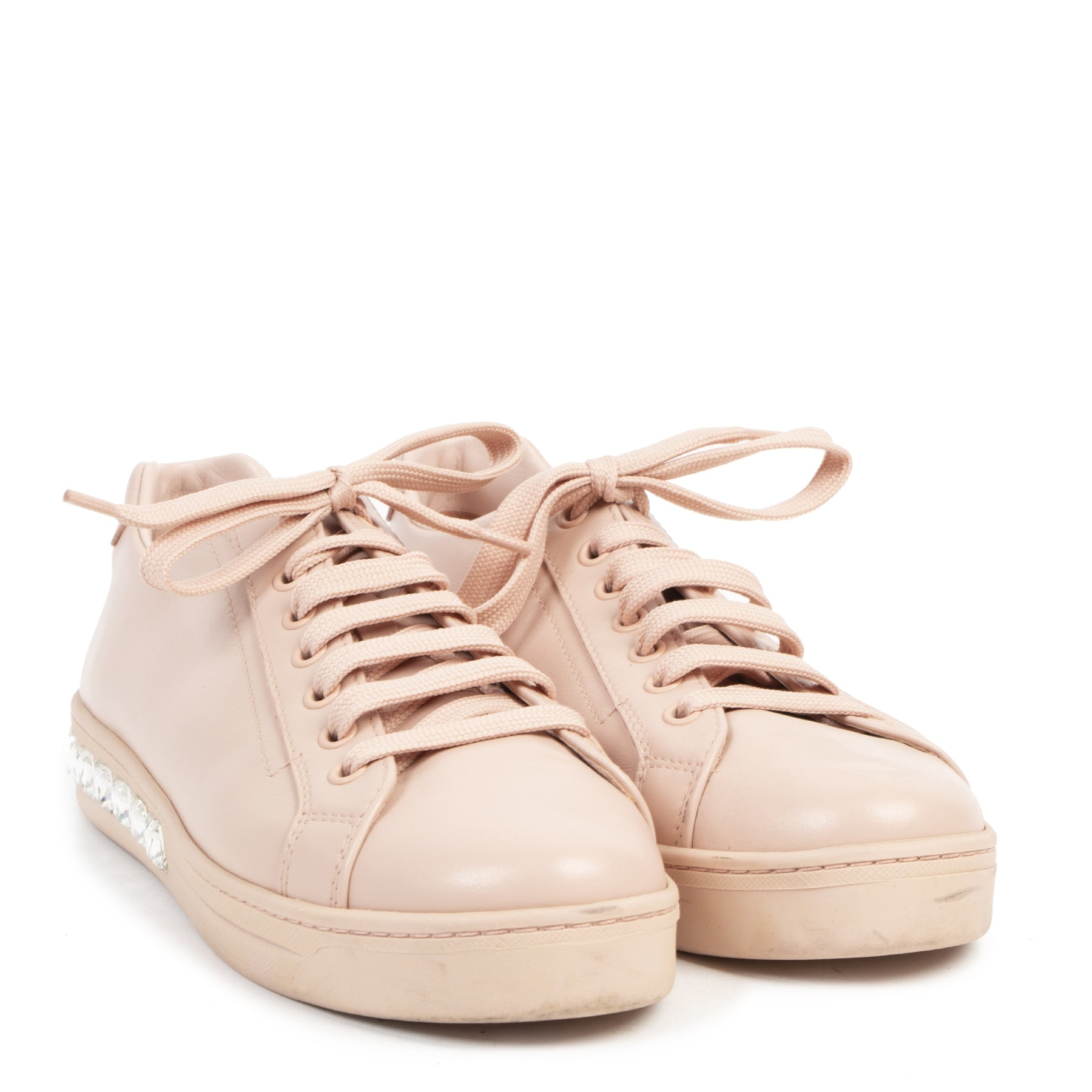 Authentieke tweedehands vintage Prada Pink Leather Sneaker With Diamonds - Size 38,5 koop online webshop LabelLOV