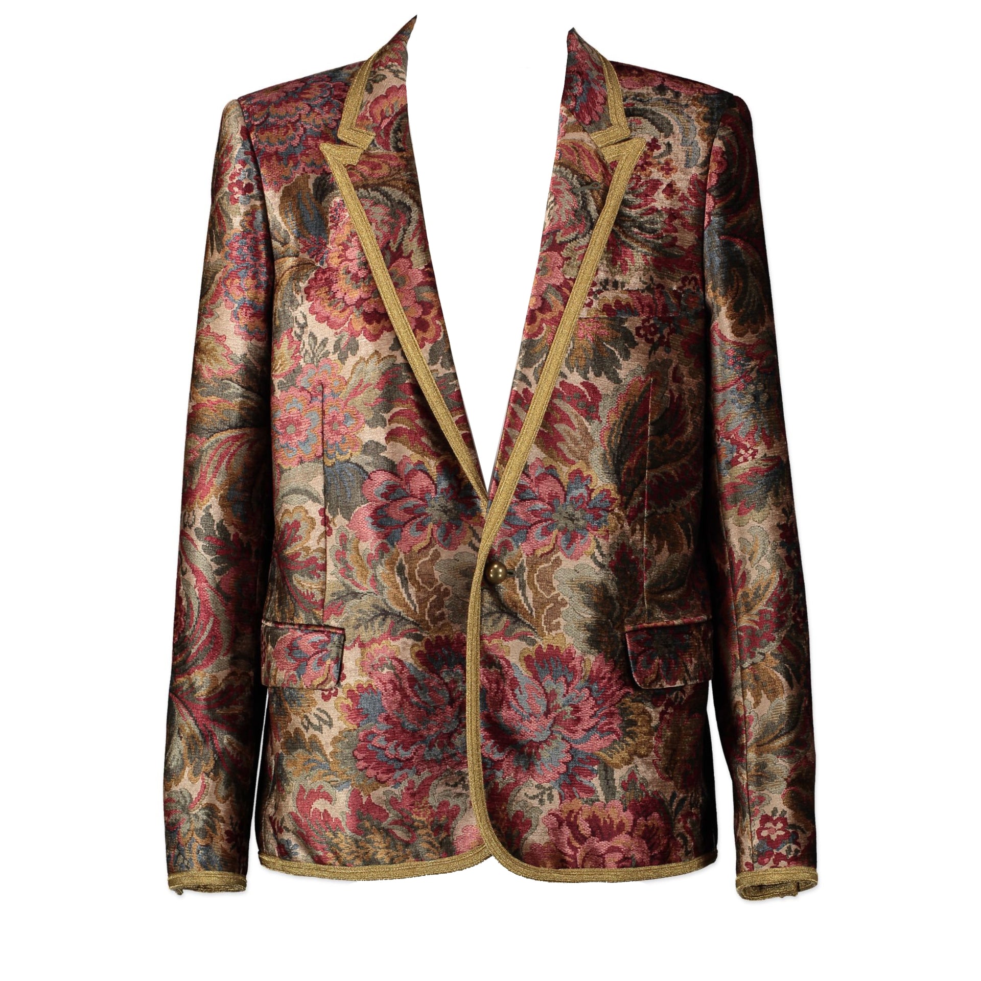 Saint Laurent Jacquard Floral Gold Trim Blazer available online at Labellov secondhand